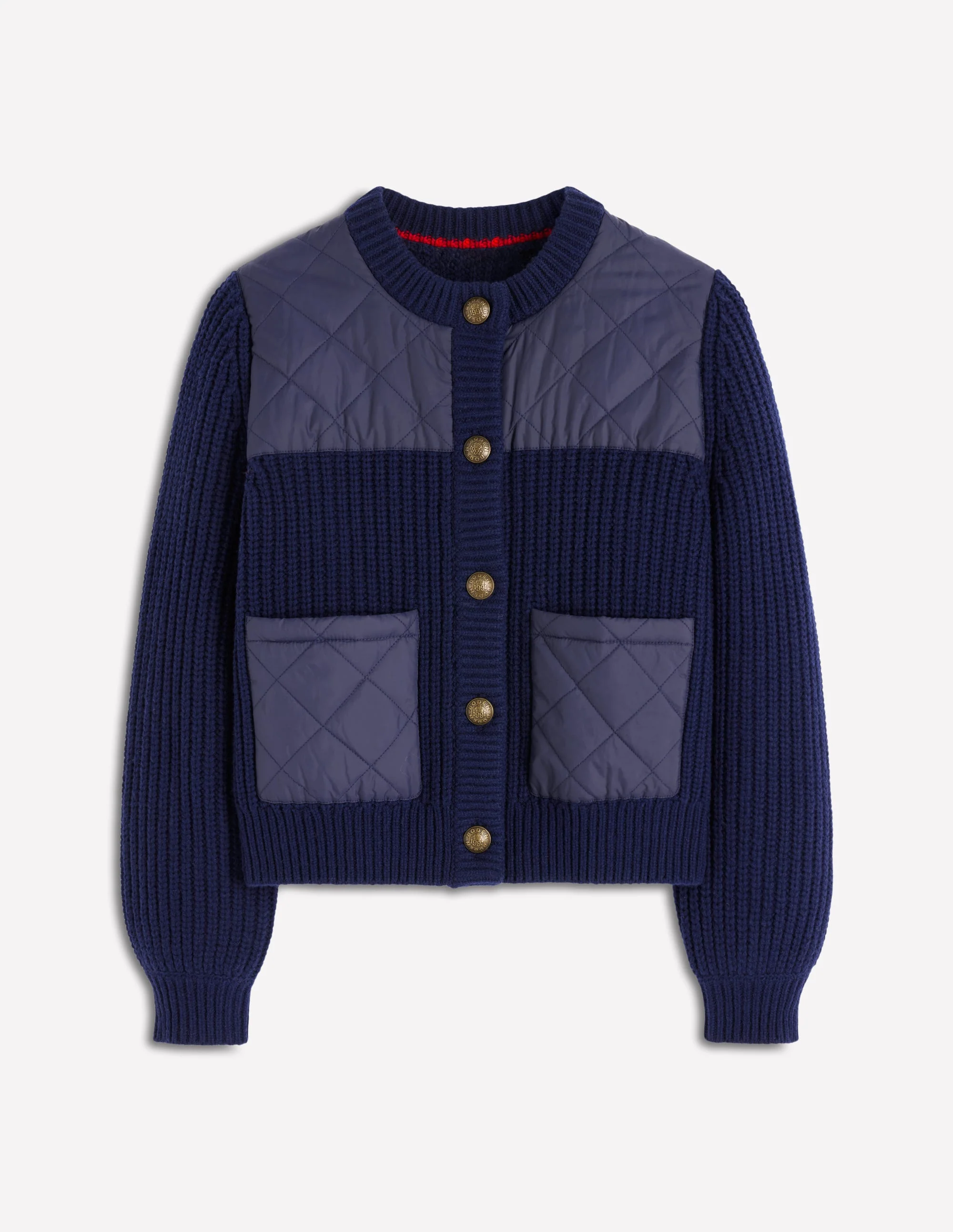 Kurze, gesteppte Strickjacke-Marineblau - Image 7