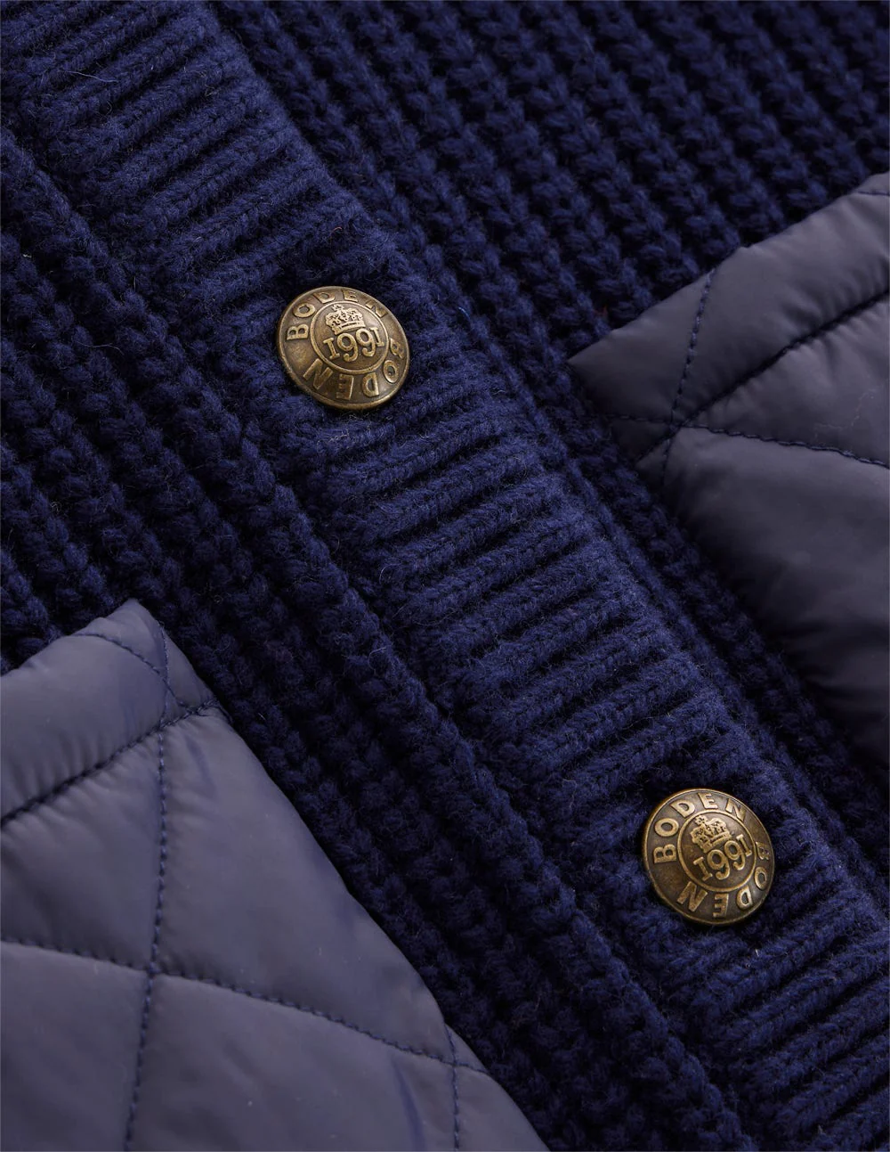 Kurze, gesteppte Strickjacke-Marineblau - Image 8