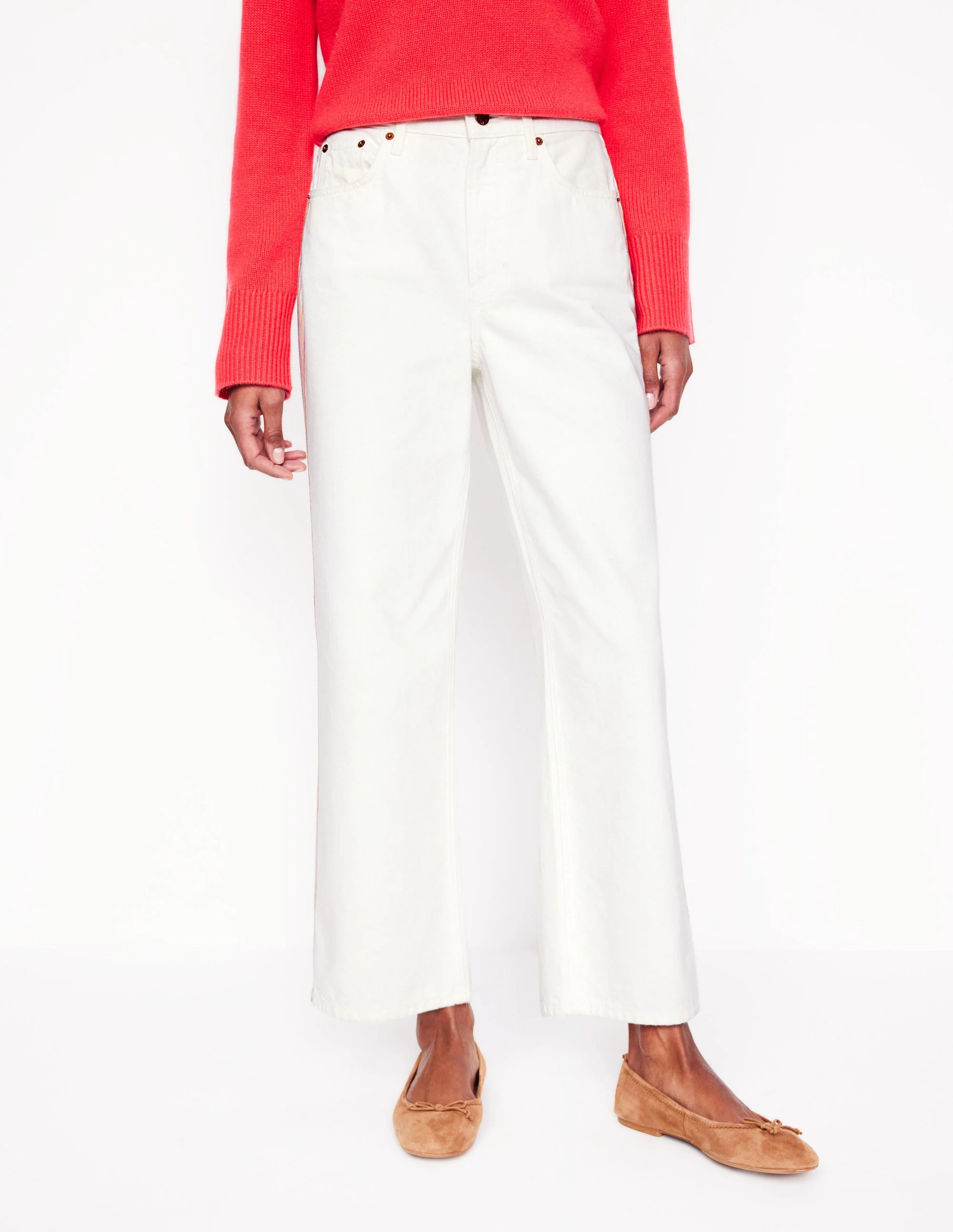 Kurze Jeans mit hohem Bund und geradem Beinschnitt-Cremeweiß mit Stickerei - Image 6