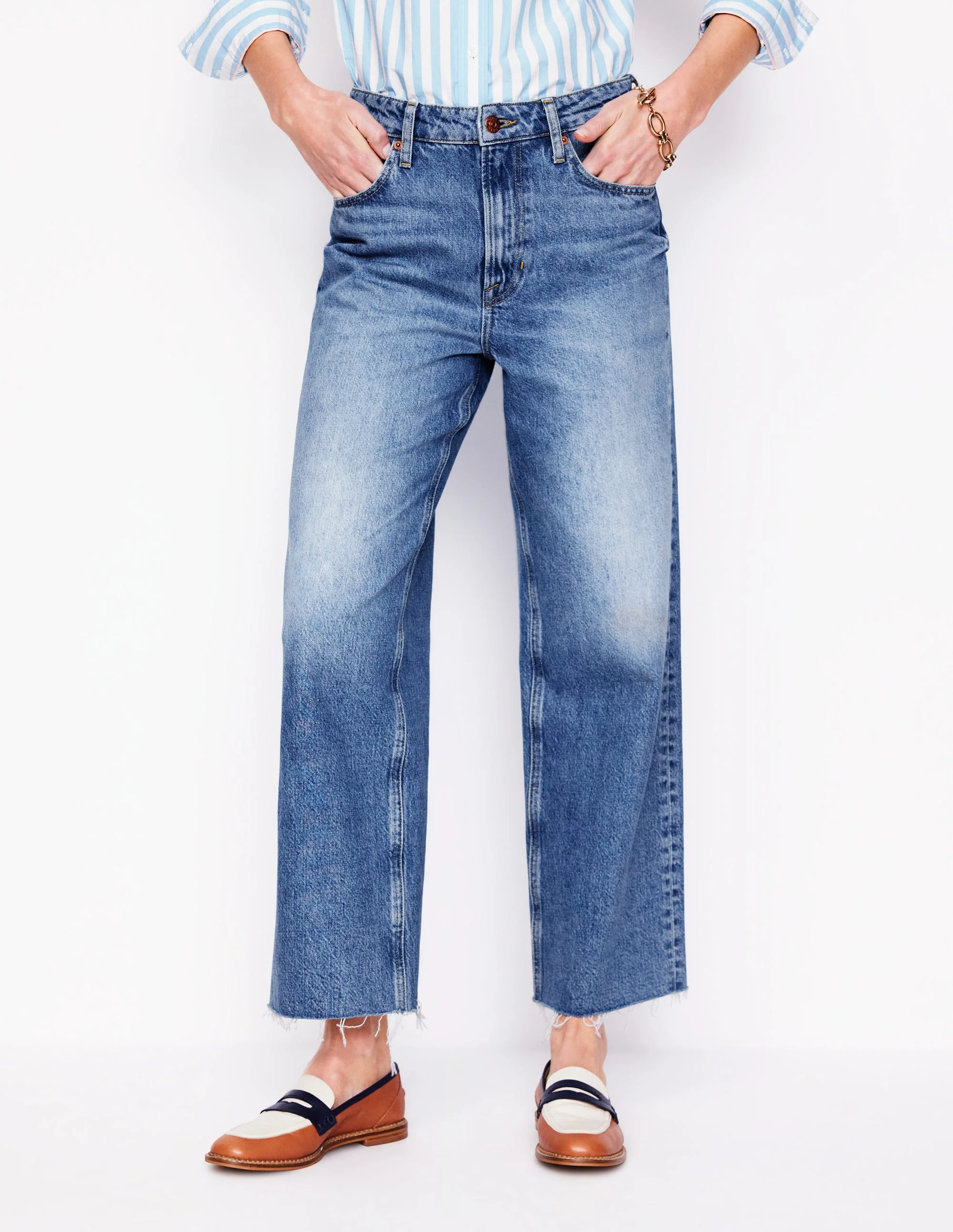 Kurze Jeans mit hohem Bund und geradem Beinschnitt-Helles Vintage Fransen - Image 4