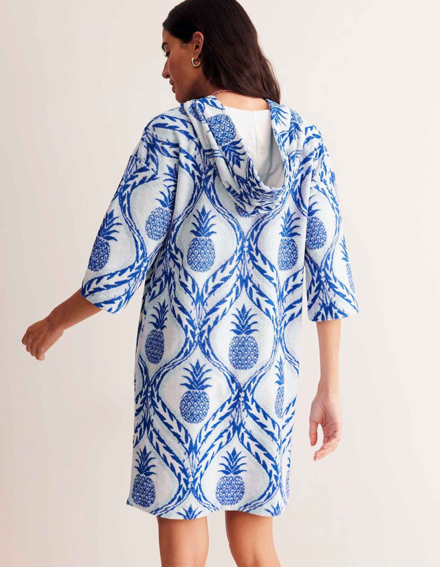 Kurzer Frottee-Kaftan mit Kapuze-Surf the Web, Ananas Welle - Image 3