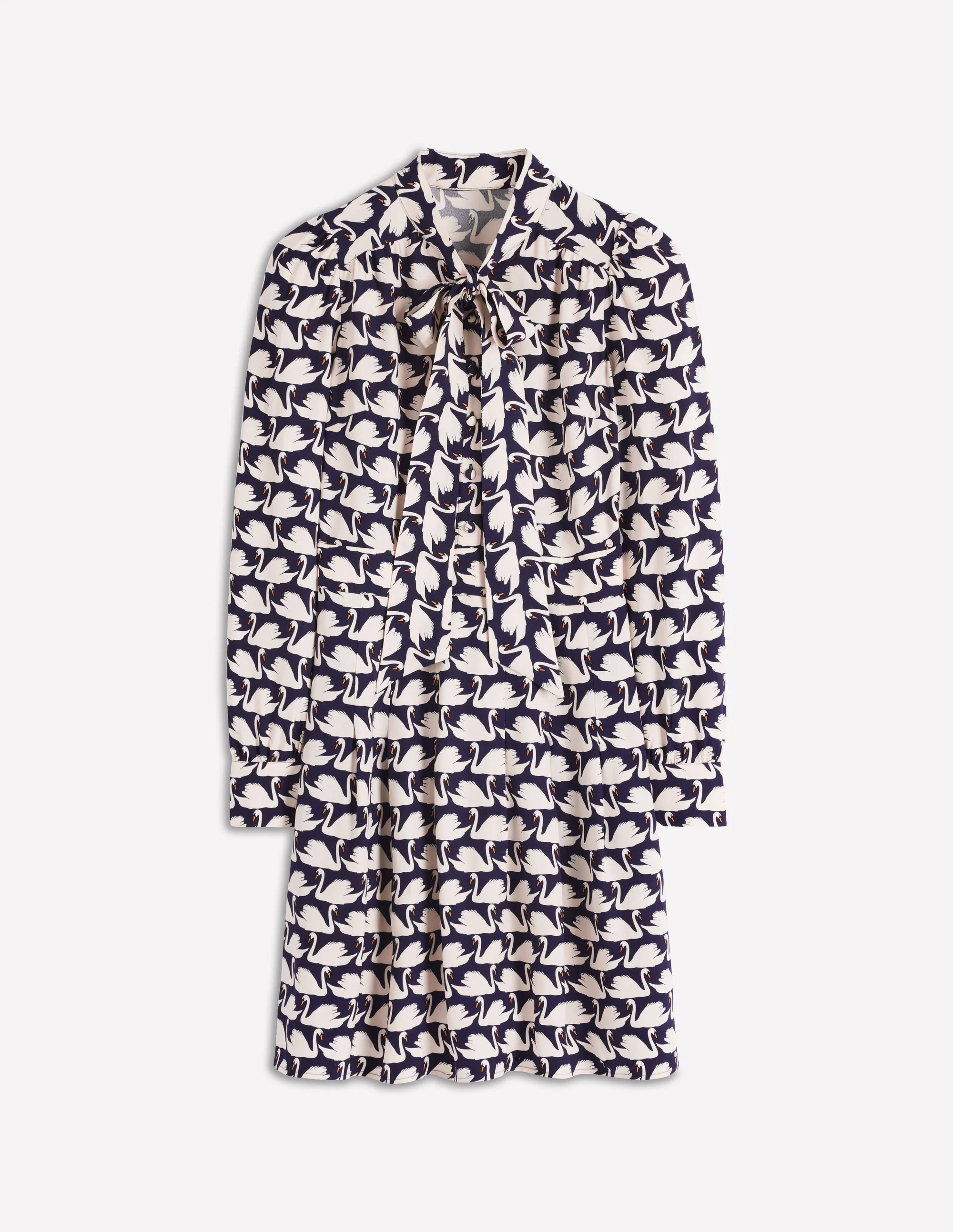 Kurzes Kleid mit Bindeschleife am Ausschnitt-Französisches Marineblau, Geo Schwan - Image 7