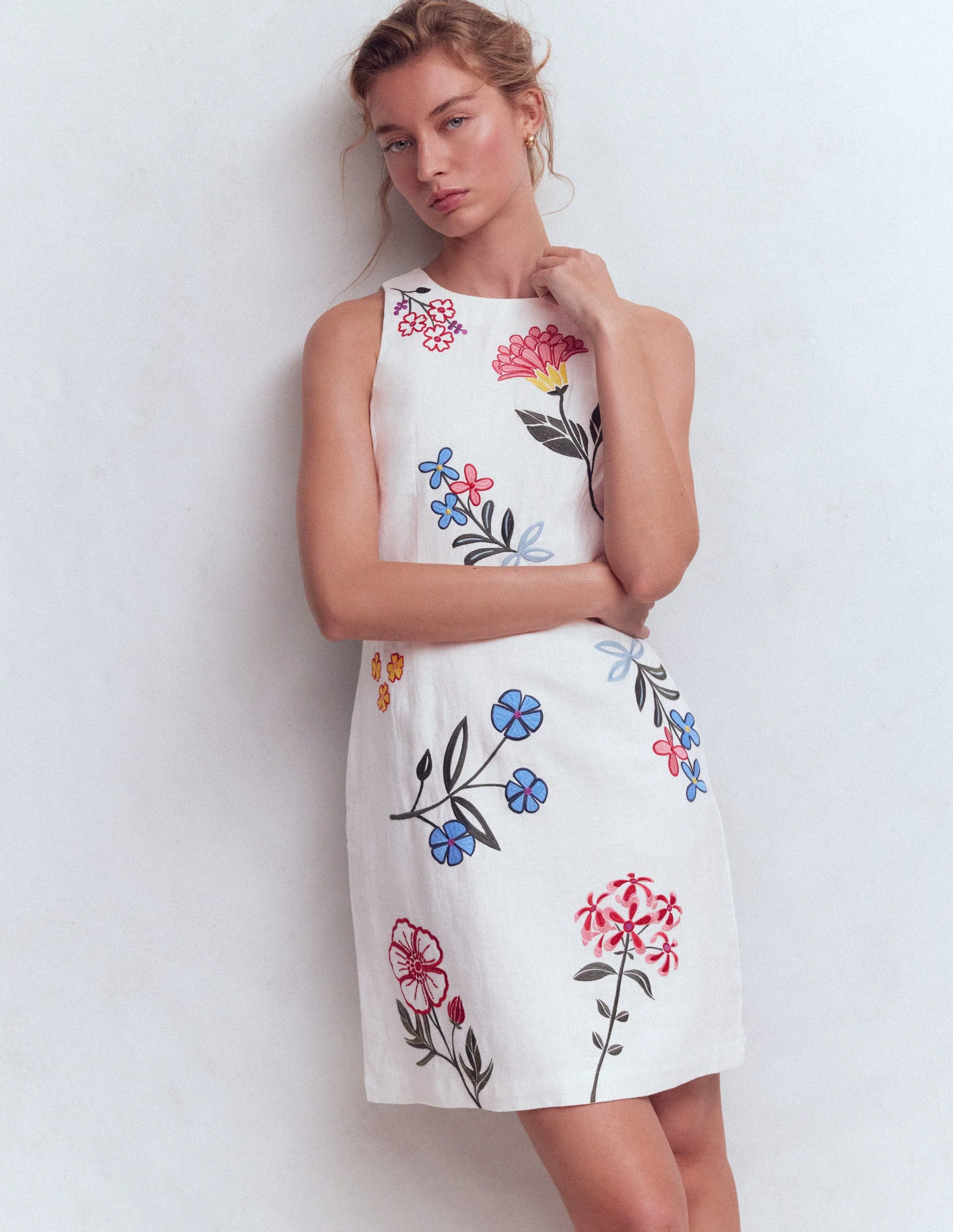 Kurzes Leinenkleid für besondere Anlässe-Weiß Stickerei - Image 4