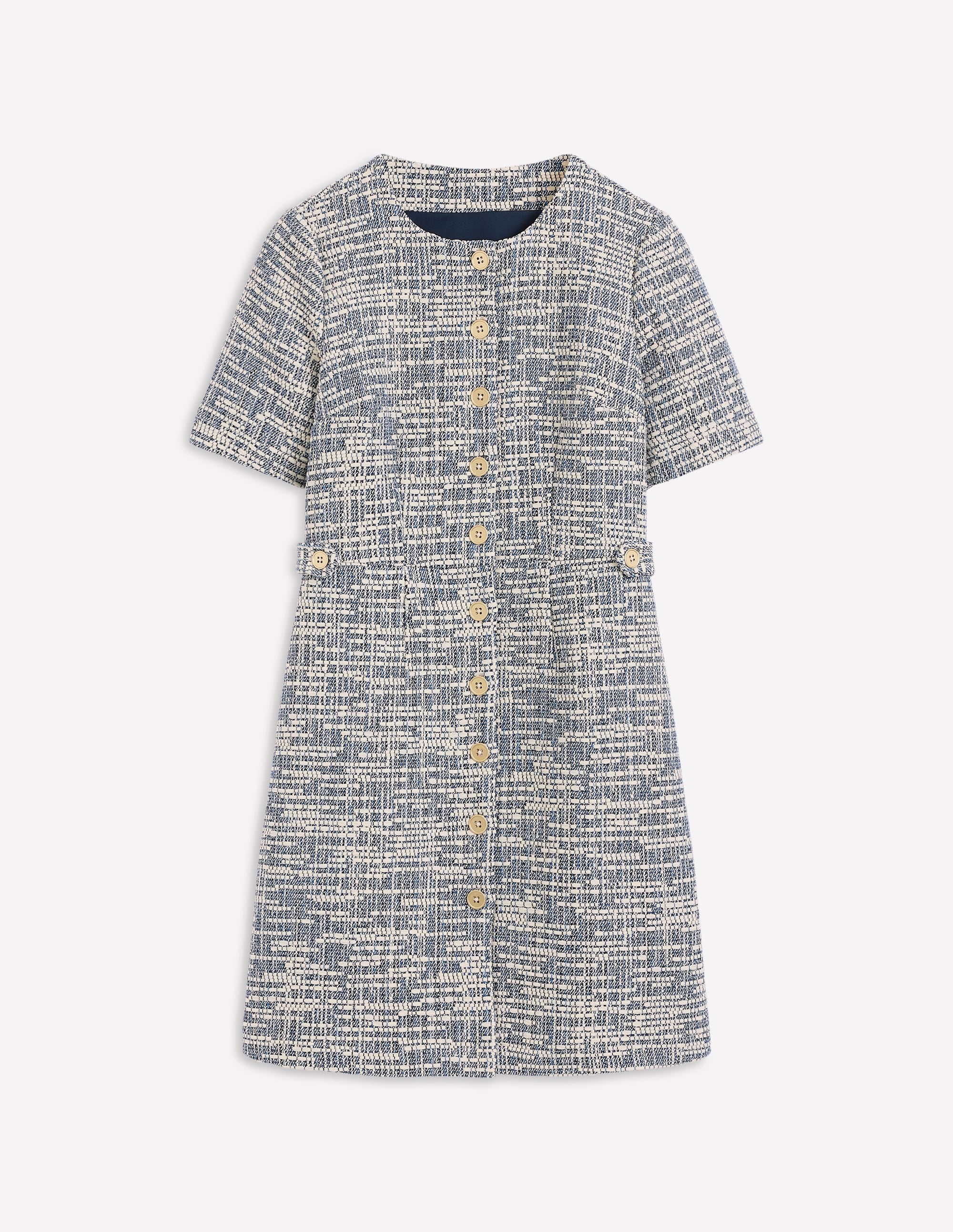 Kurzes, texturiertes Kleid mit Lasche-Blau und Weiß Texturiert - Image 6