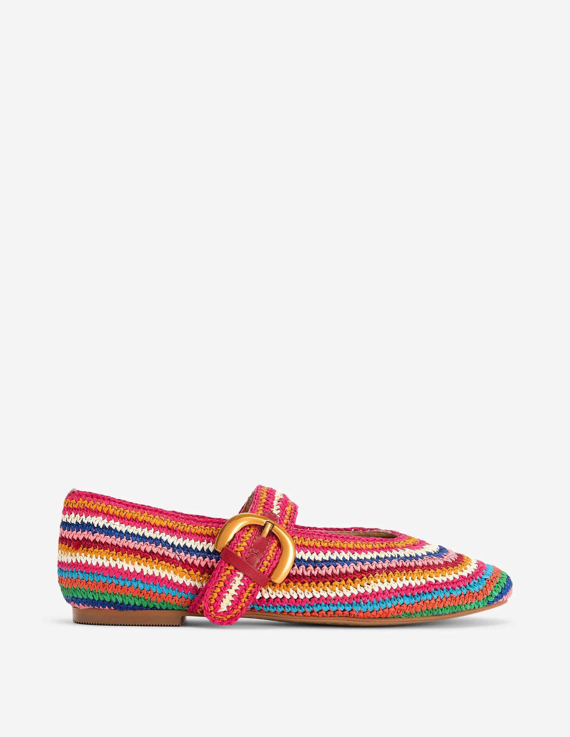 Kylie Flache Mary Janes mit Schnalle-Bunt, Bast