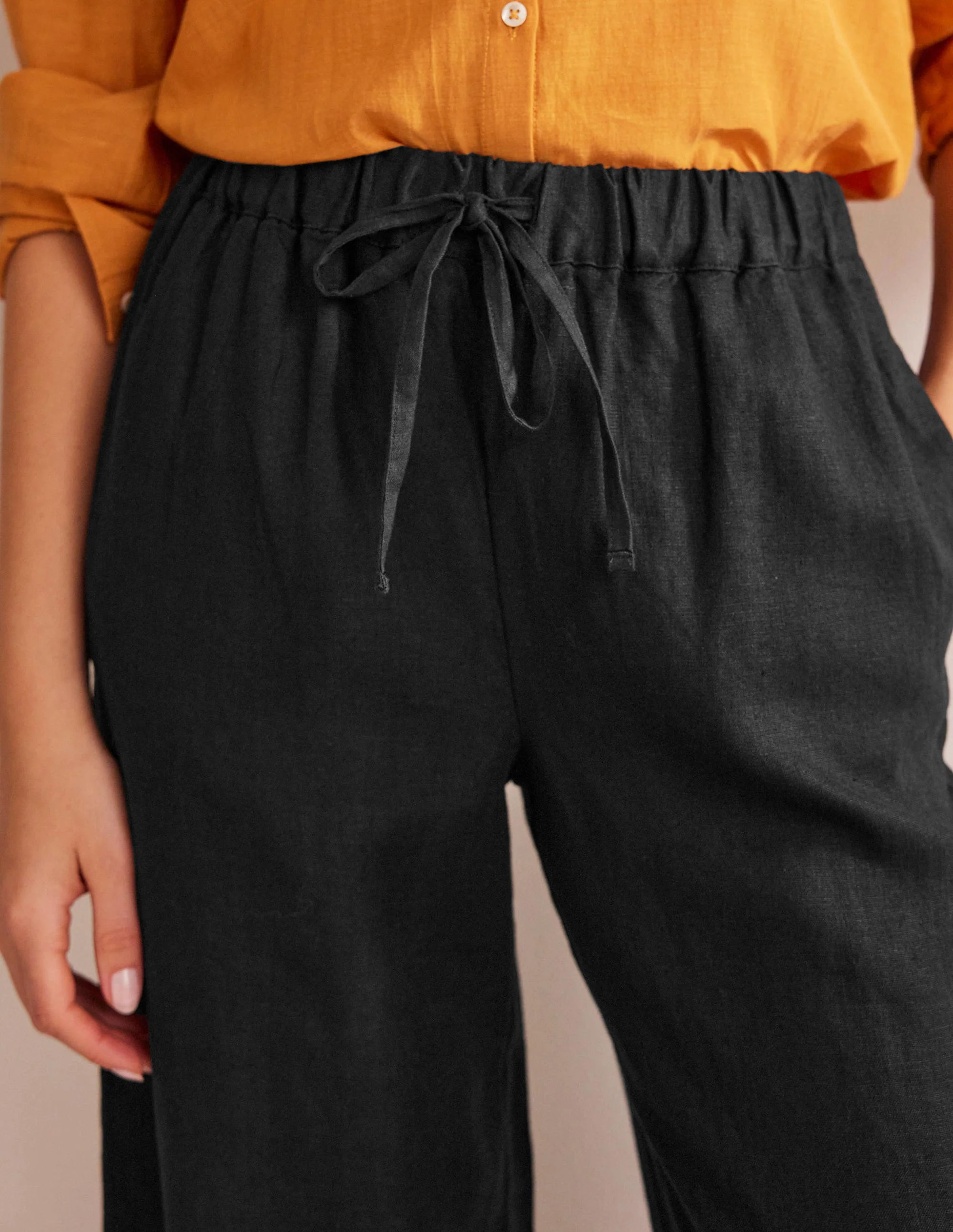Lässige Leinenhose zum Hineinschlüpfen-Schwarz - Image 2