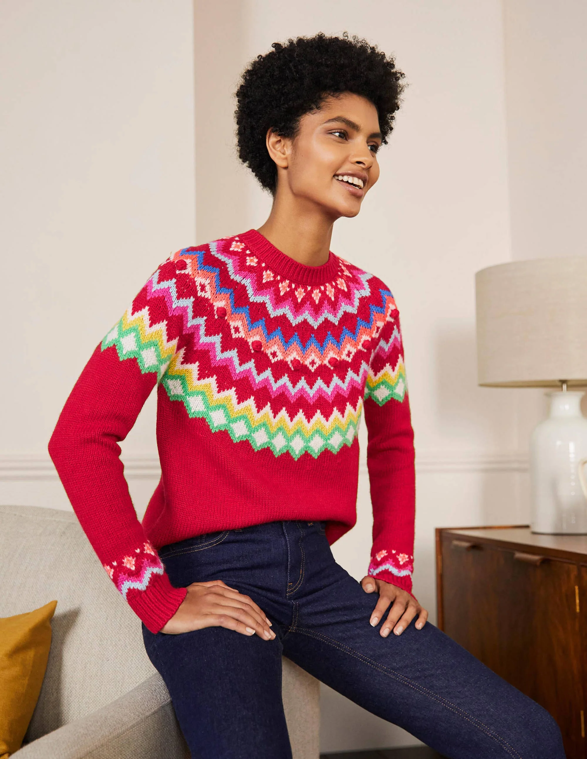 Lässiger Fair-Isle-Pullover-Rockabilly-Rot