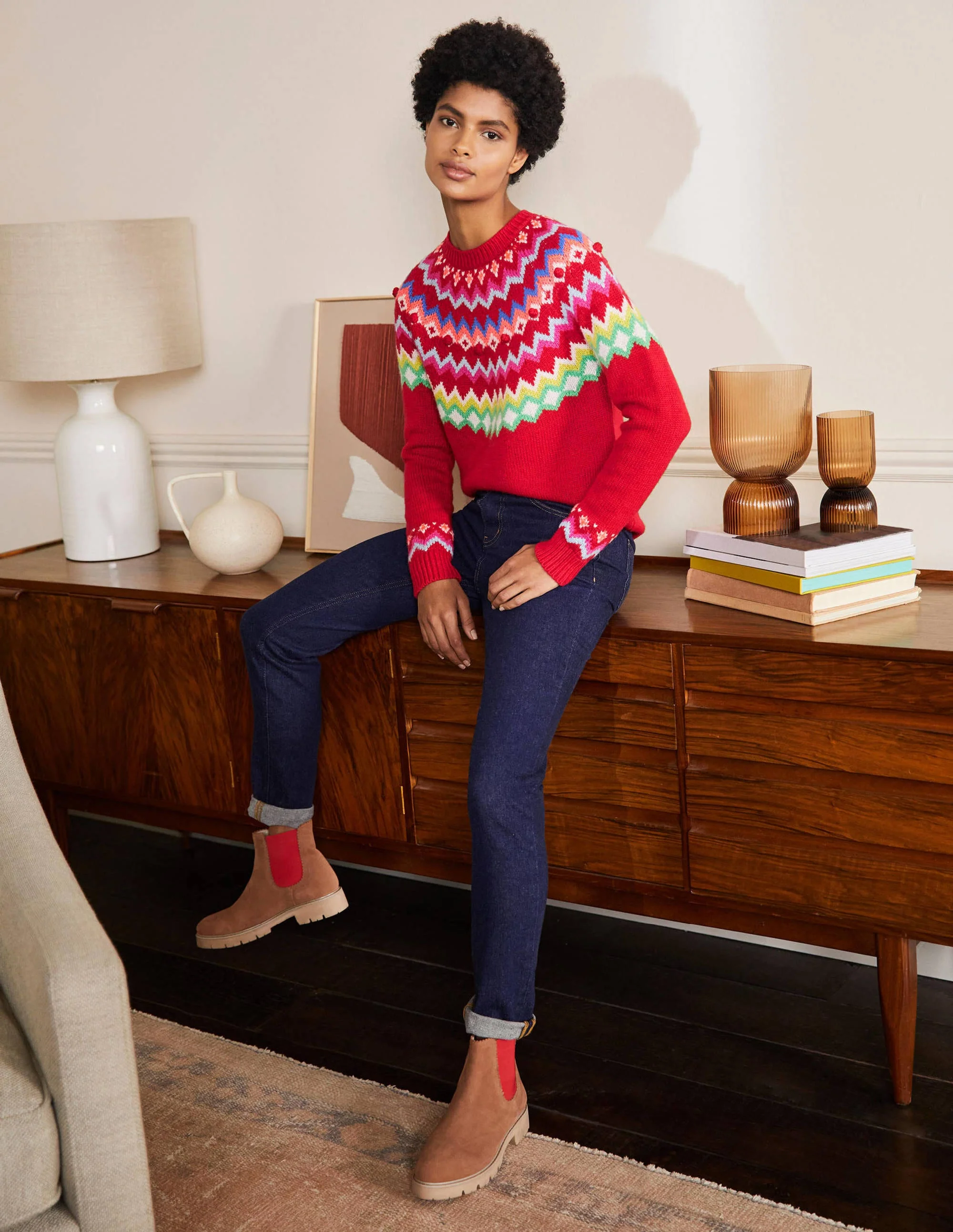 Lässiger Fair-Isle-Pullover-Rockabilly-Rot - Image 4