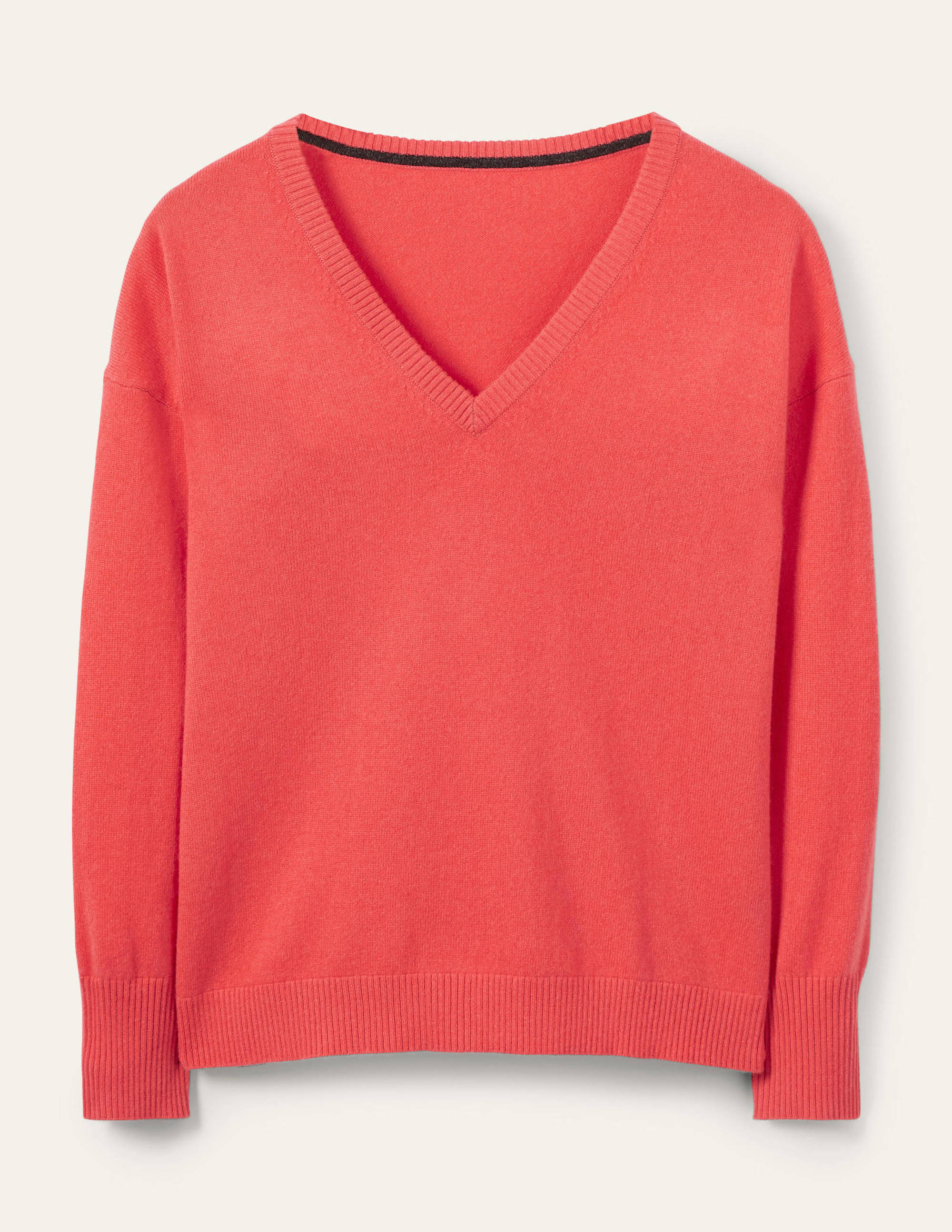 Lässiger Kaschmirpullover mit V-Ausschnitt-Koralle - Image 5