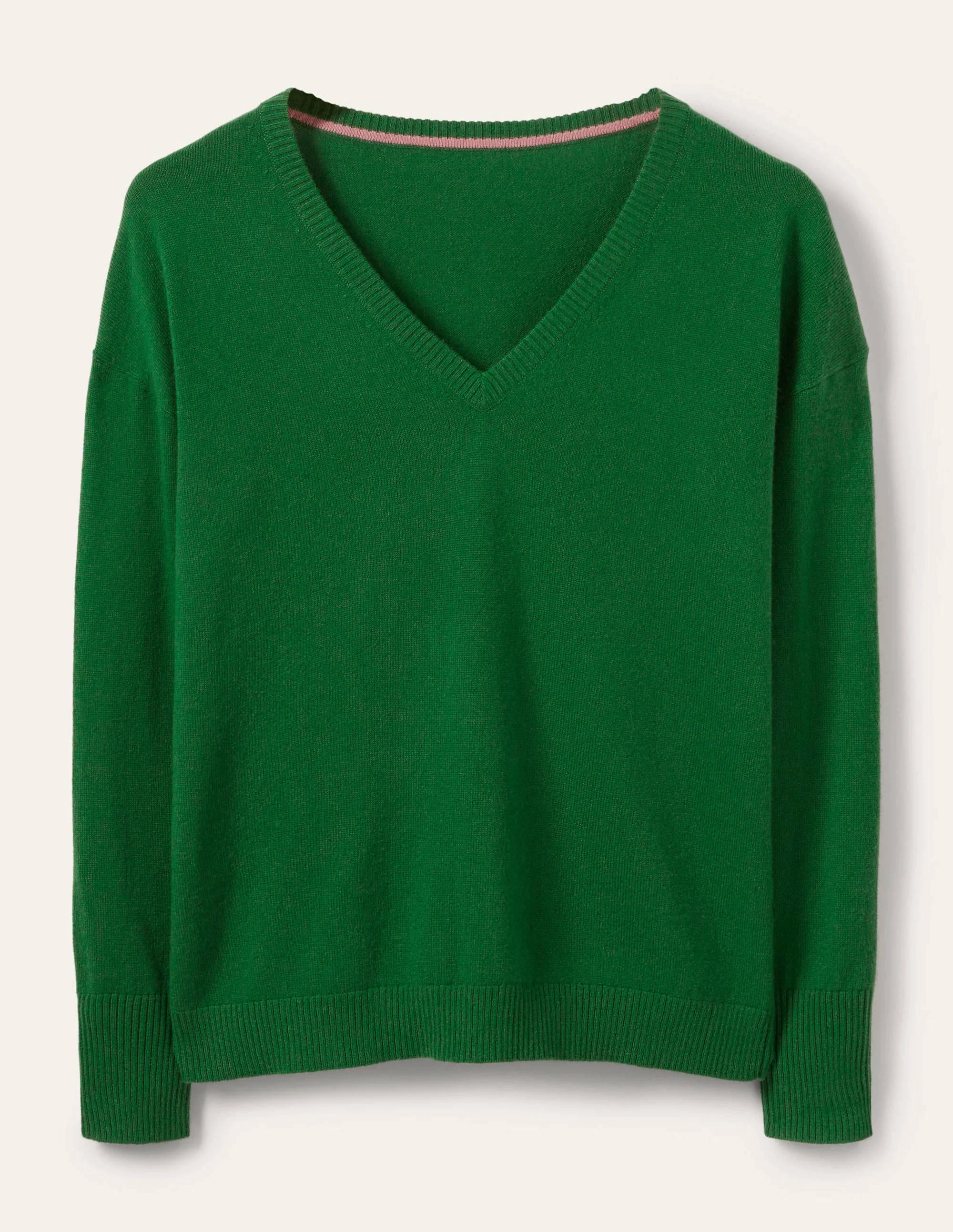 Lässiger Kaschmirpullover mit V-Ausschnitt-Tannengrün - Image 5