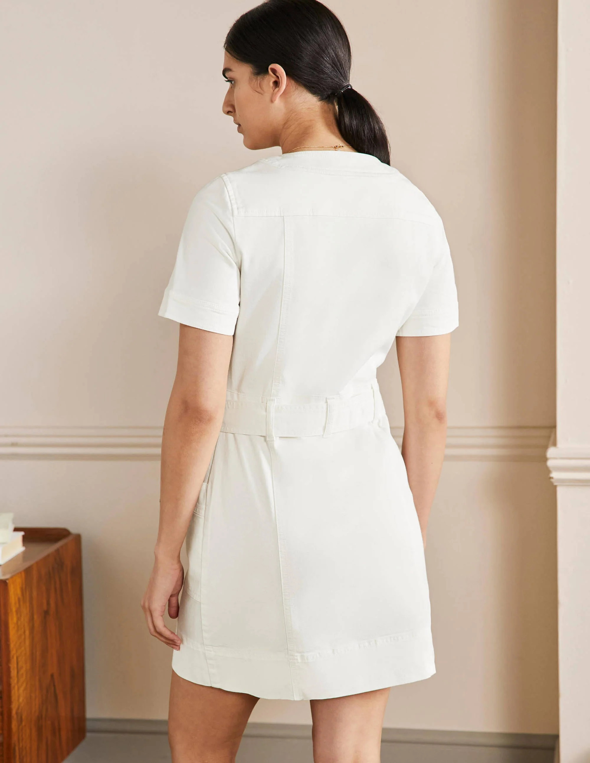 Lässiges Kleid mit Ziernähten-Ecru - Image 3
