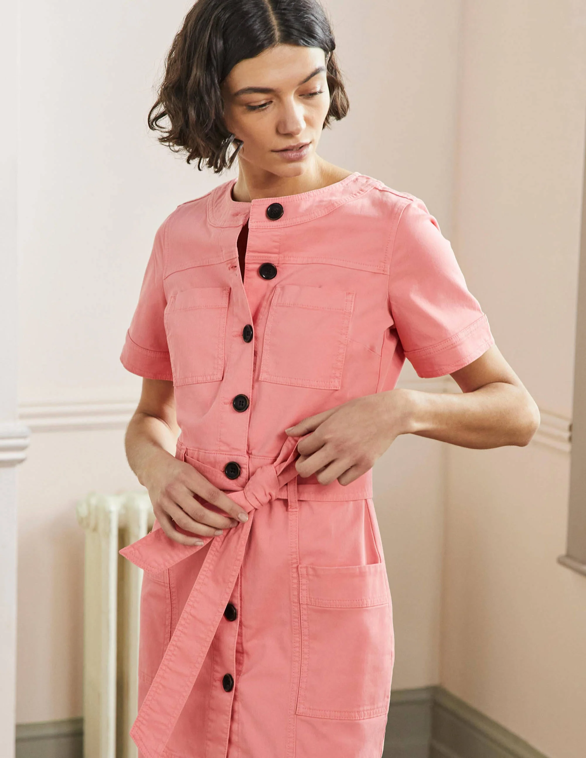 Lässiges Kleid mit Ziernähten-Mauve, Blume - Image 4
