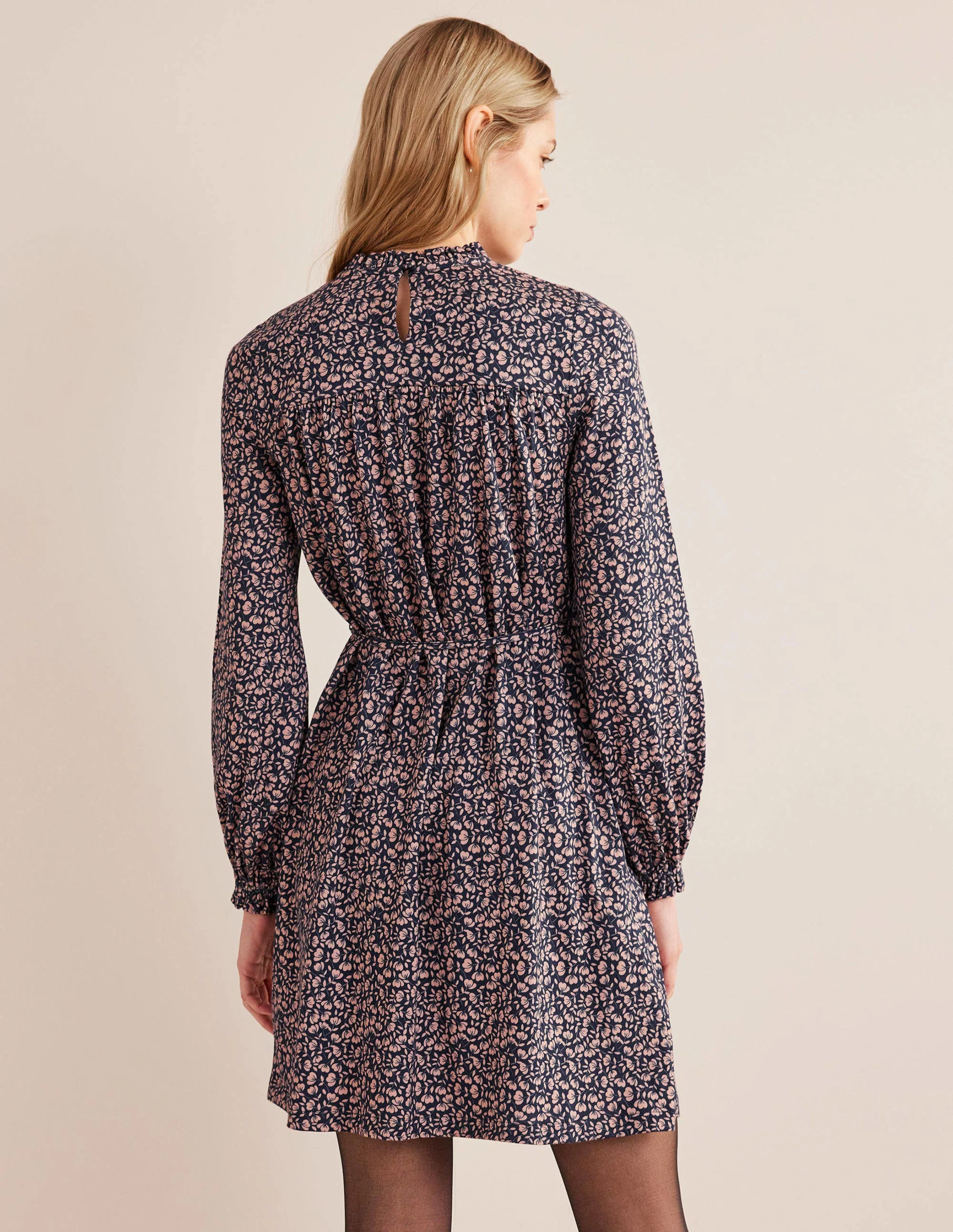 Lässiges Minikleid aus Jersey mit Passe-Französisches Navy, Mohnblumenblüten - Image 3