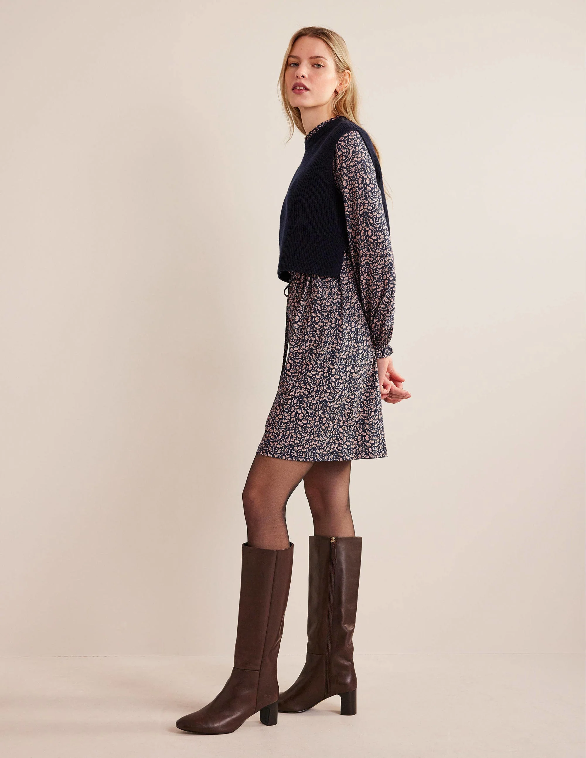 Lässiges Minikleid aus Jersey mit Passe-Französisches Navy, Mohnblumenblüten - Image 5