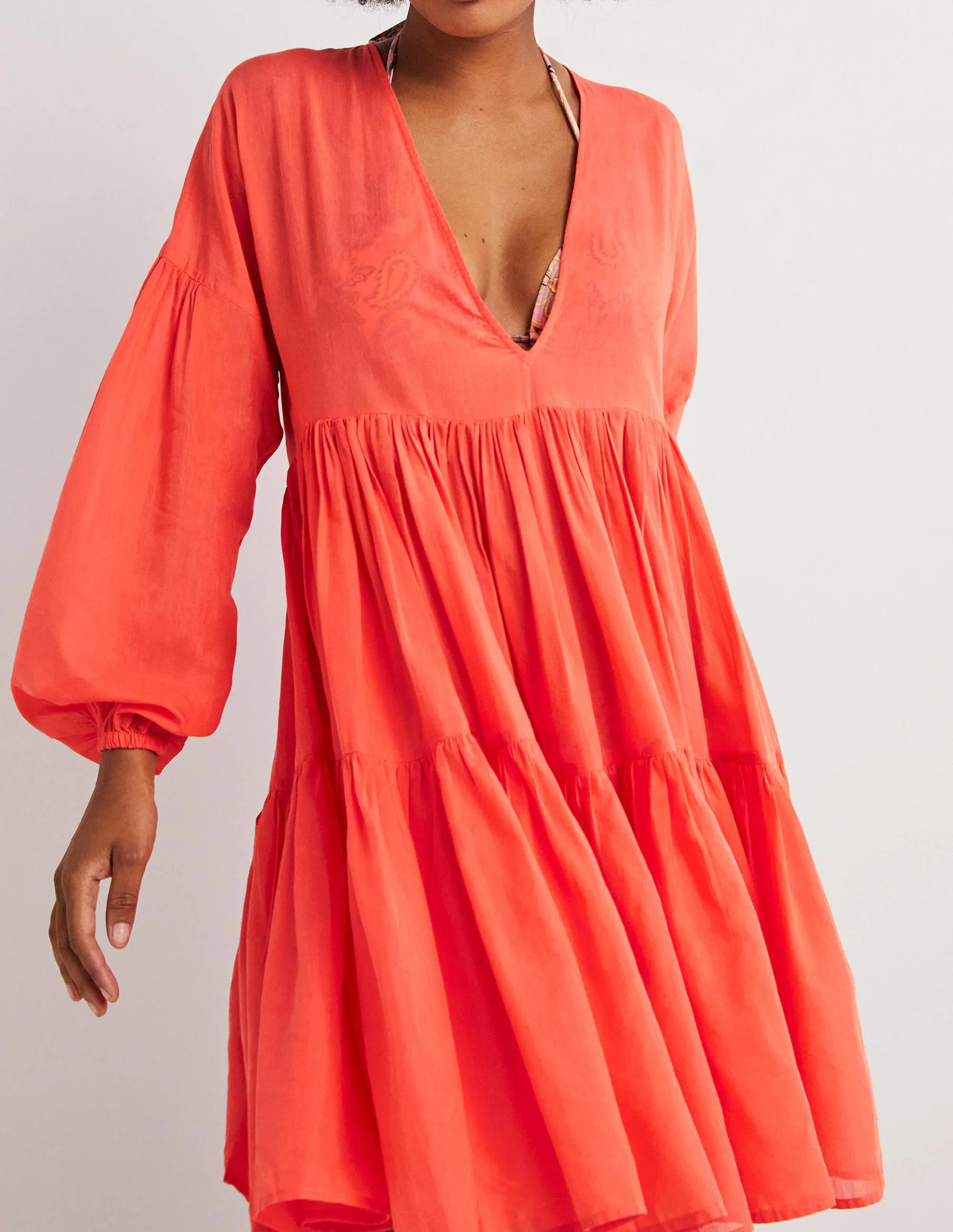 Lässiges Strandkleid mit Stufen-Kräftiges Korallenrot - Image 4