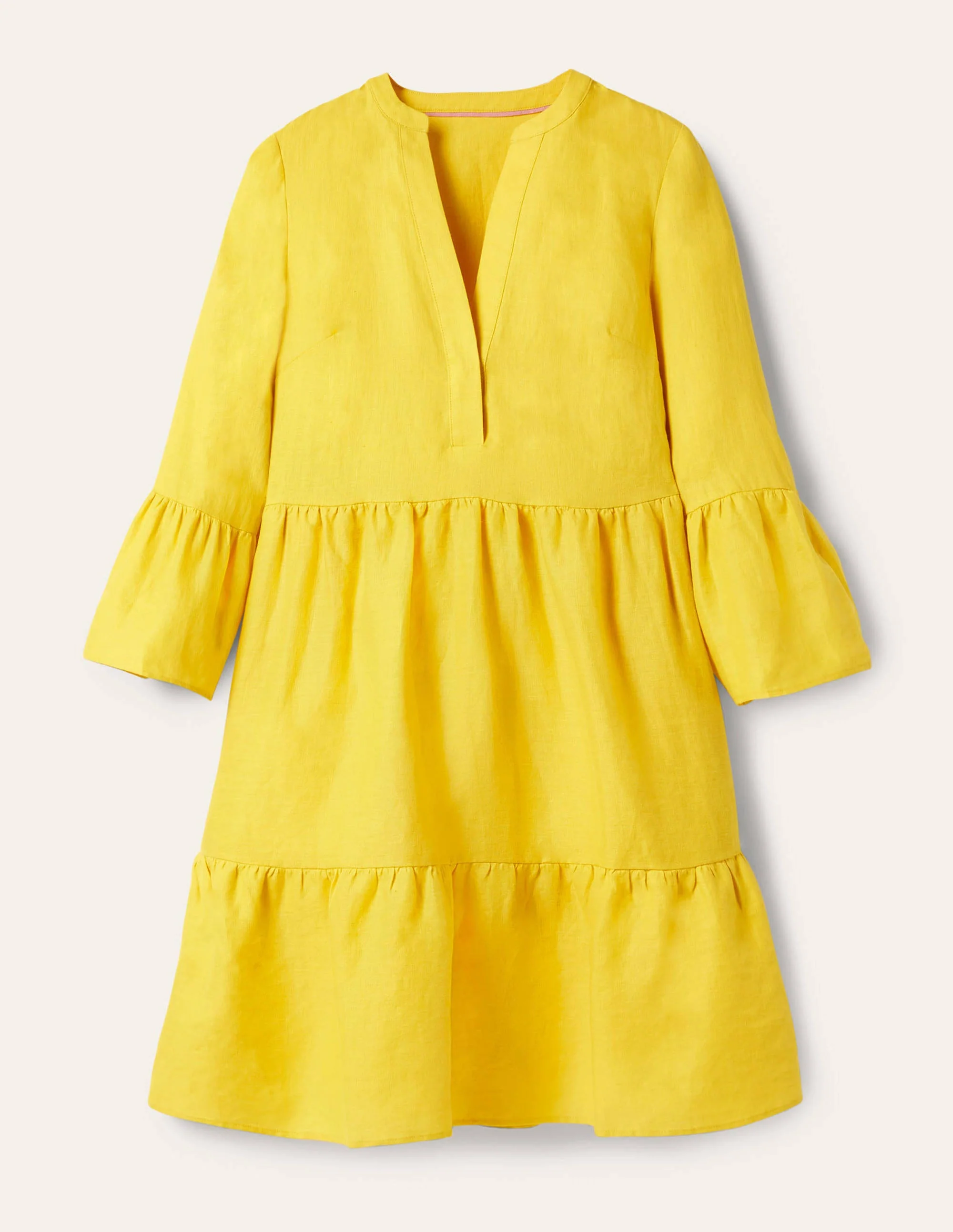 Lässiges Stufenkleid aus Leinen-Rauchgelb - Image 5