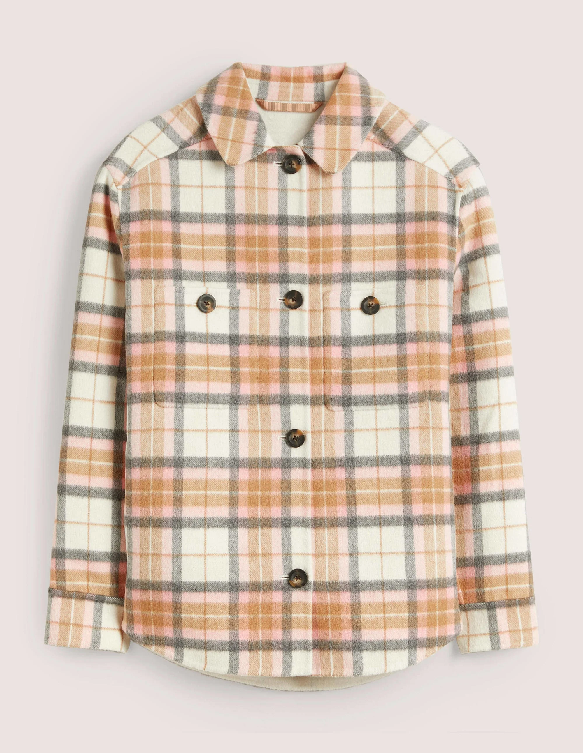 Lässiges Überhemd aus Wolle-Hellbeige Melange/Rosa, Kariert - Image 6