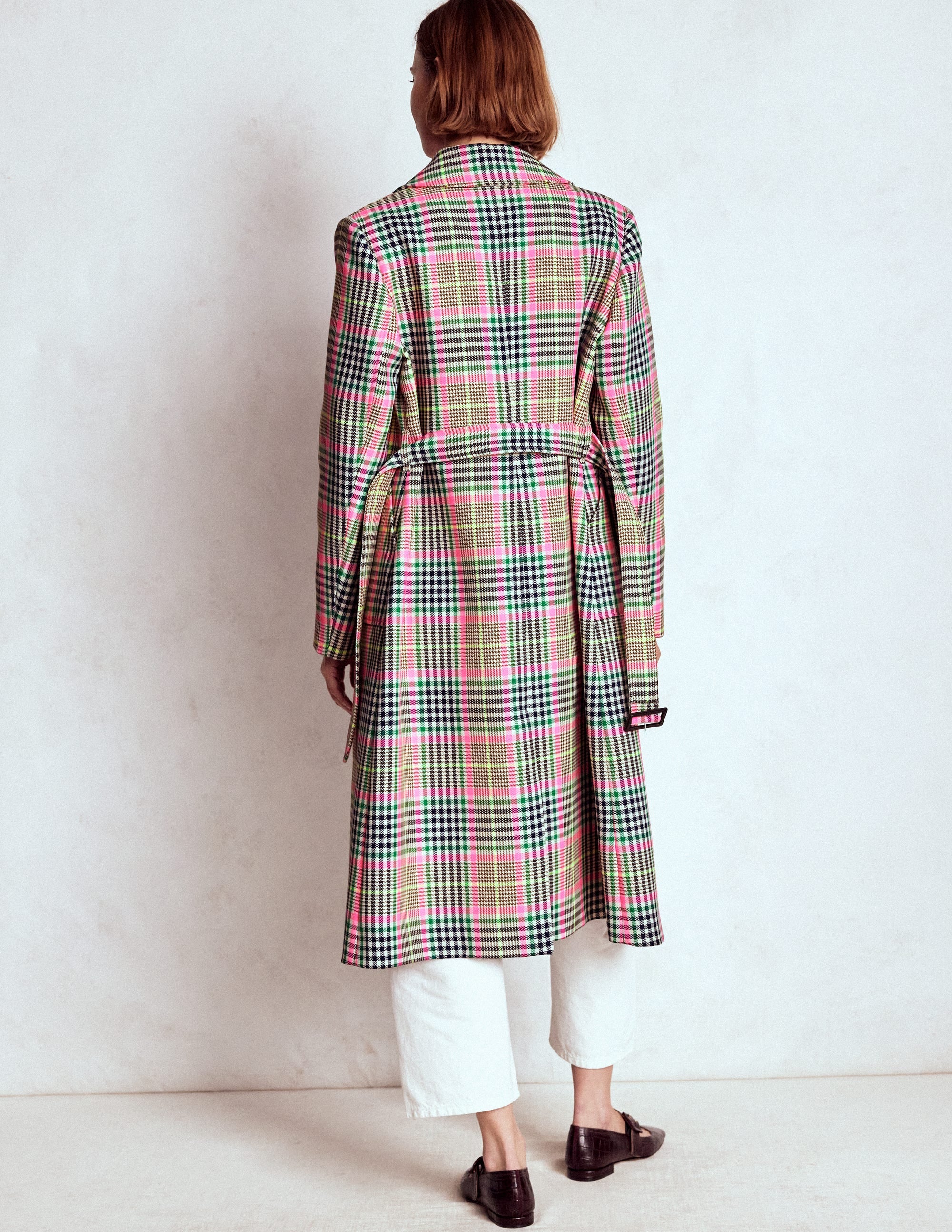 Lancaster Trenchcoat mit Gürtel-Braun, Neonpink Kariert - Image 3