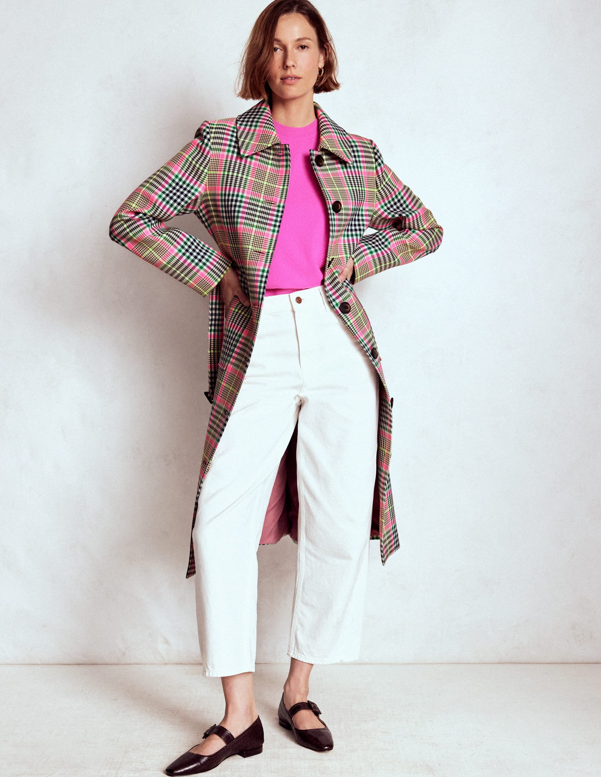 Lancaster Trenchcoat mit Gürtel-Braun, Neonpink Kariert - Image 5