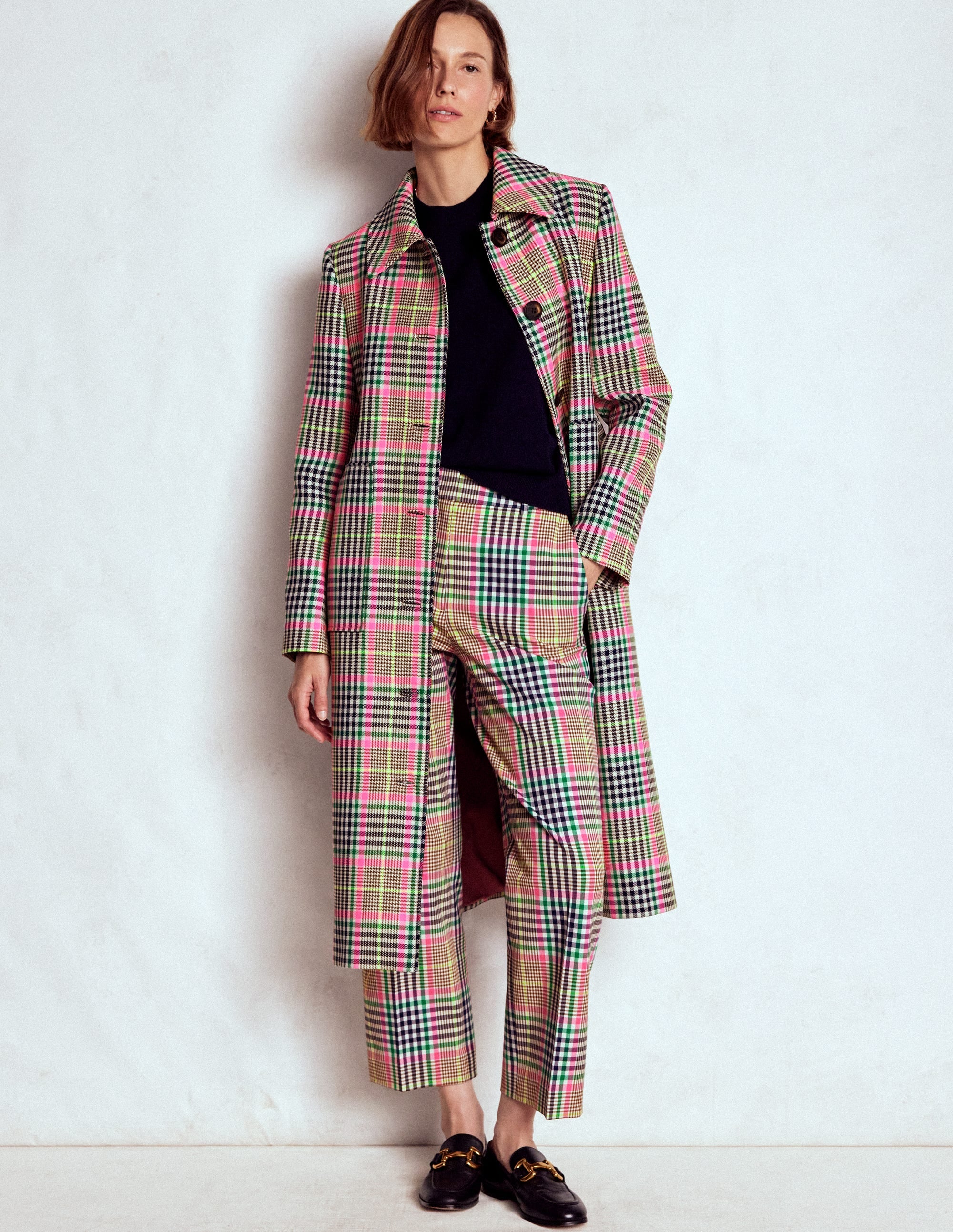 Lancaster Trenchcoat mit Gürtel-Braun, Neonpink Kariert - Image 6