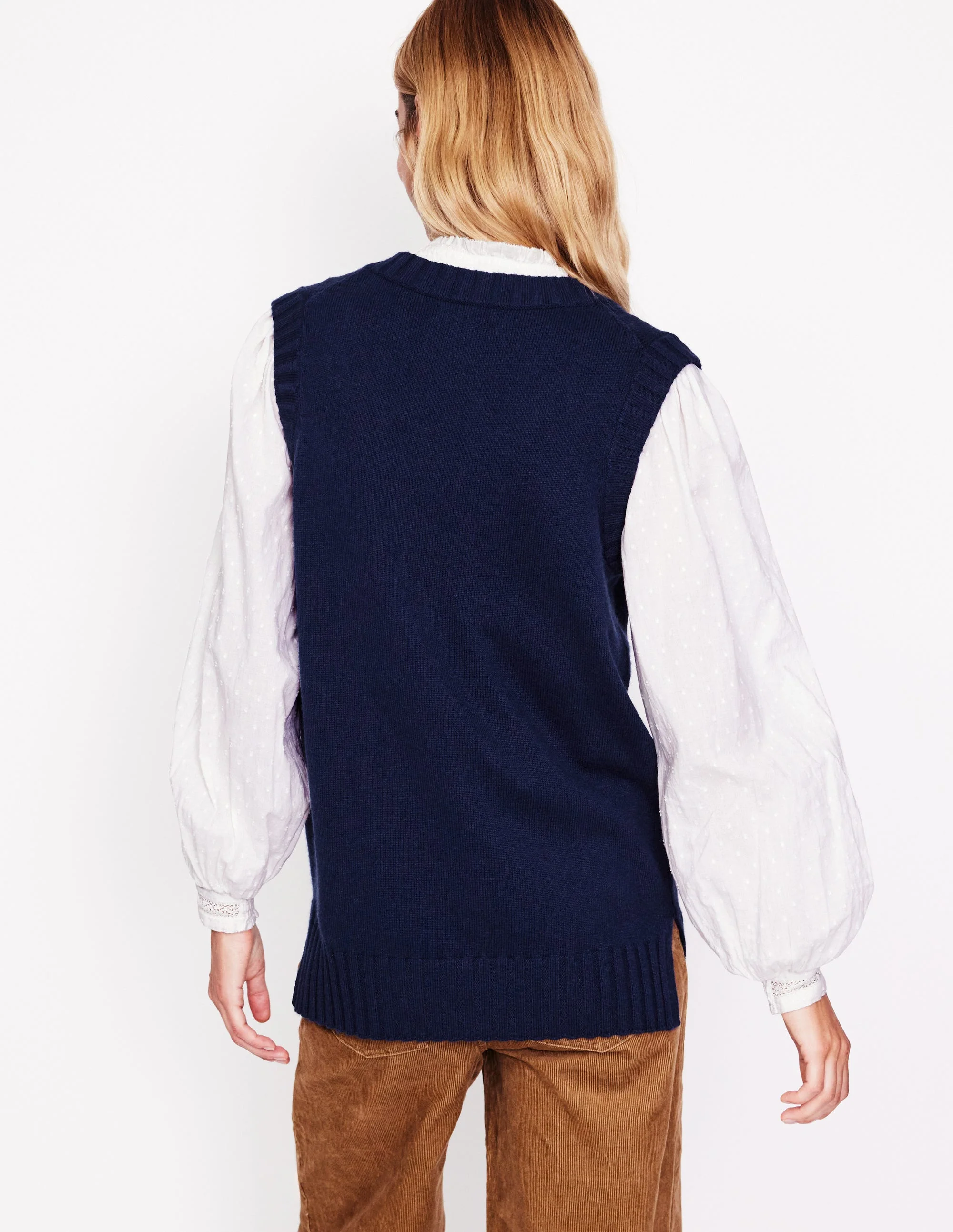 Lang geschnittener Pullunder mit V-Ausschnitt-Aqua Marine Marl - Image 3