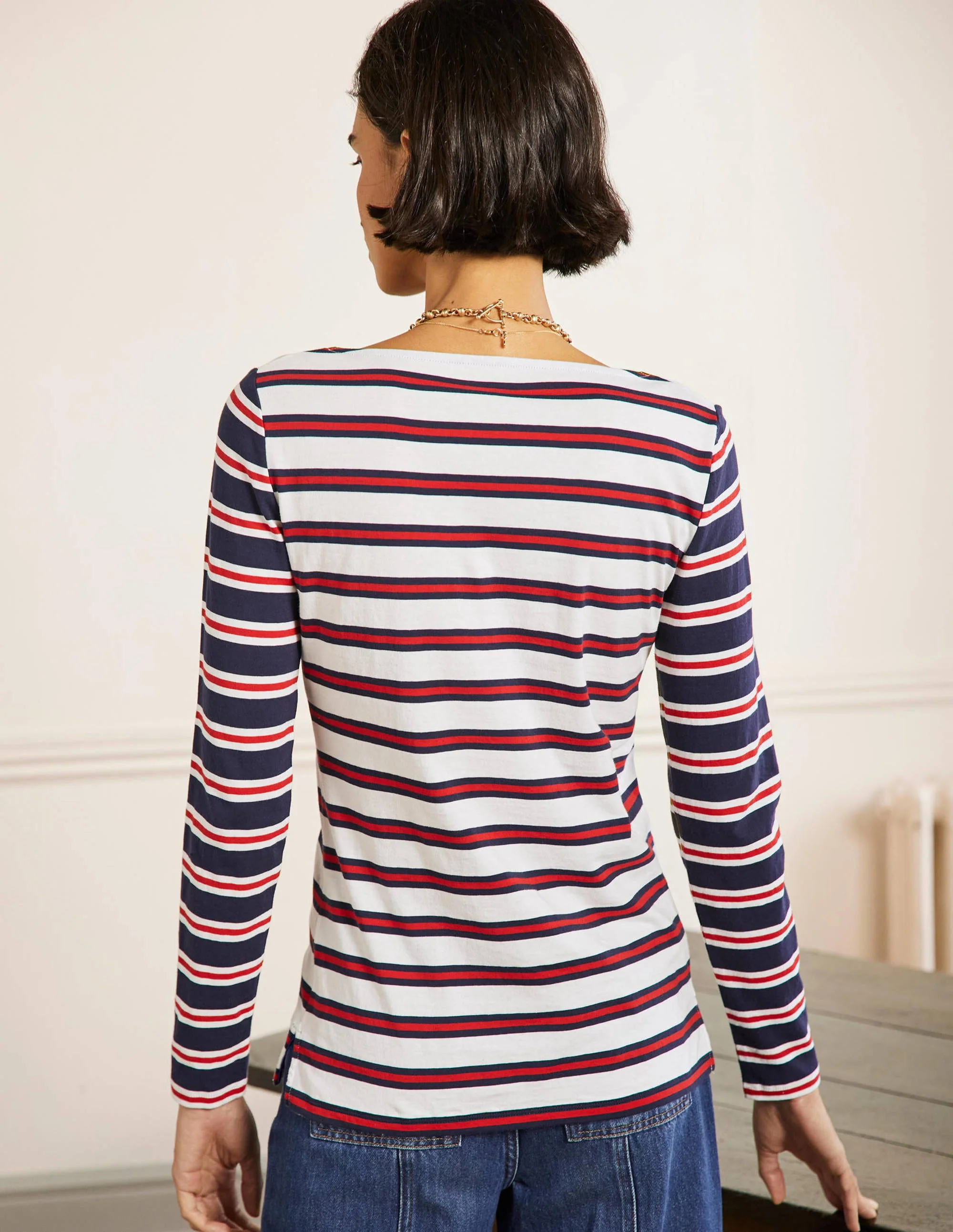 Langärmliges Bretonshirt-Naturweiß/Rot/Navy, Gestreift - Image 3