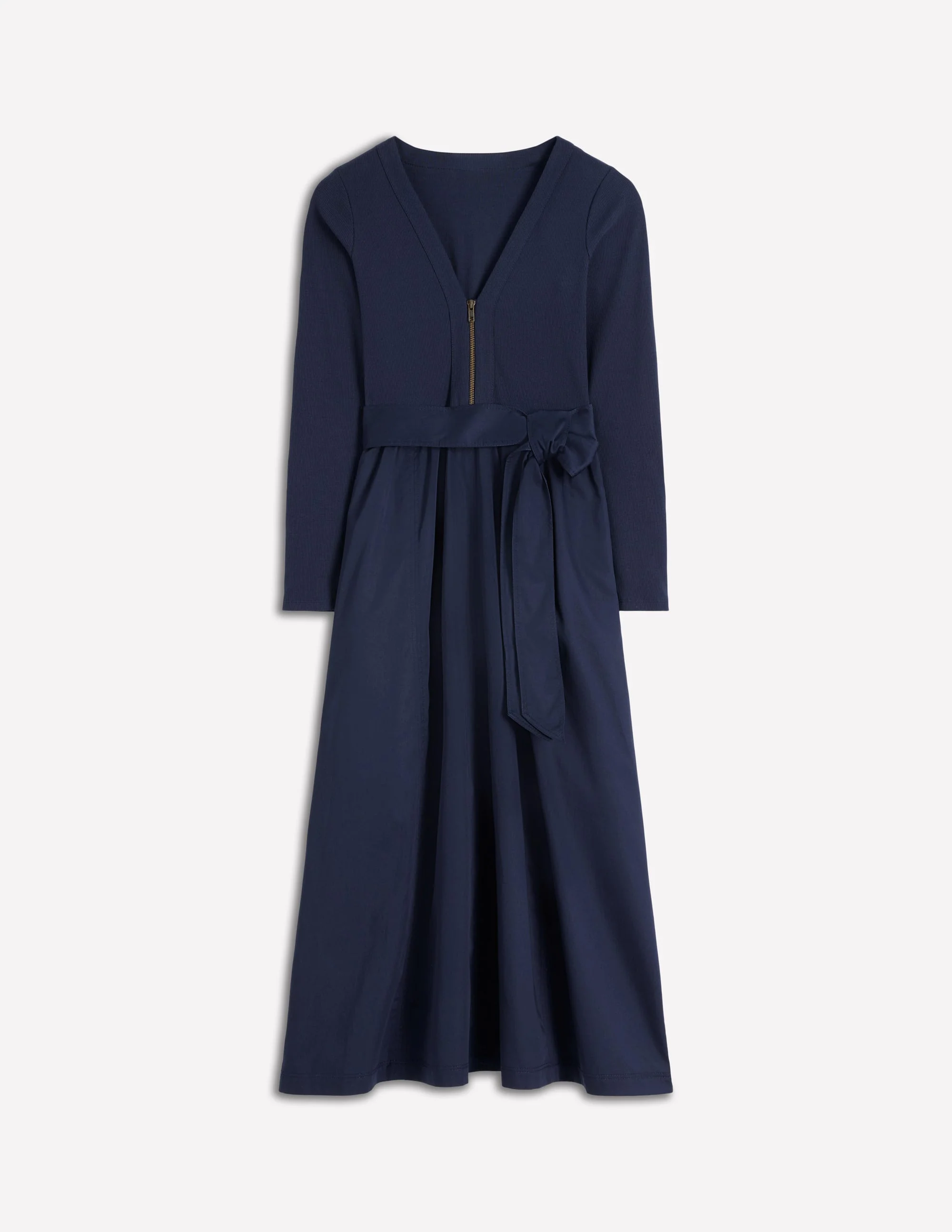 Langärmliges Kleid aus verschiedenen Materialien-Marineblau - Image 5