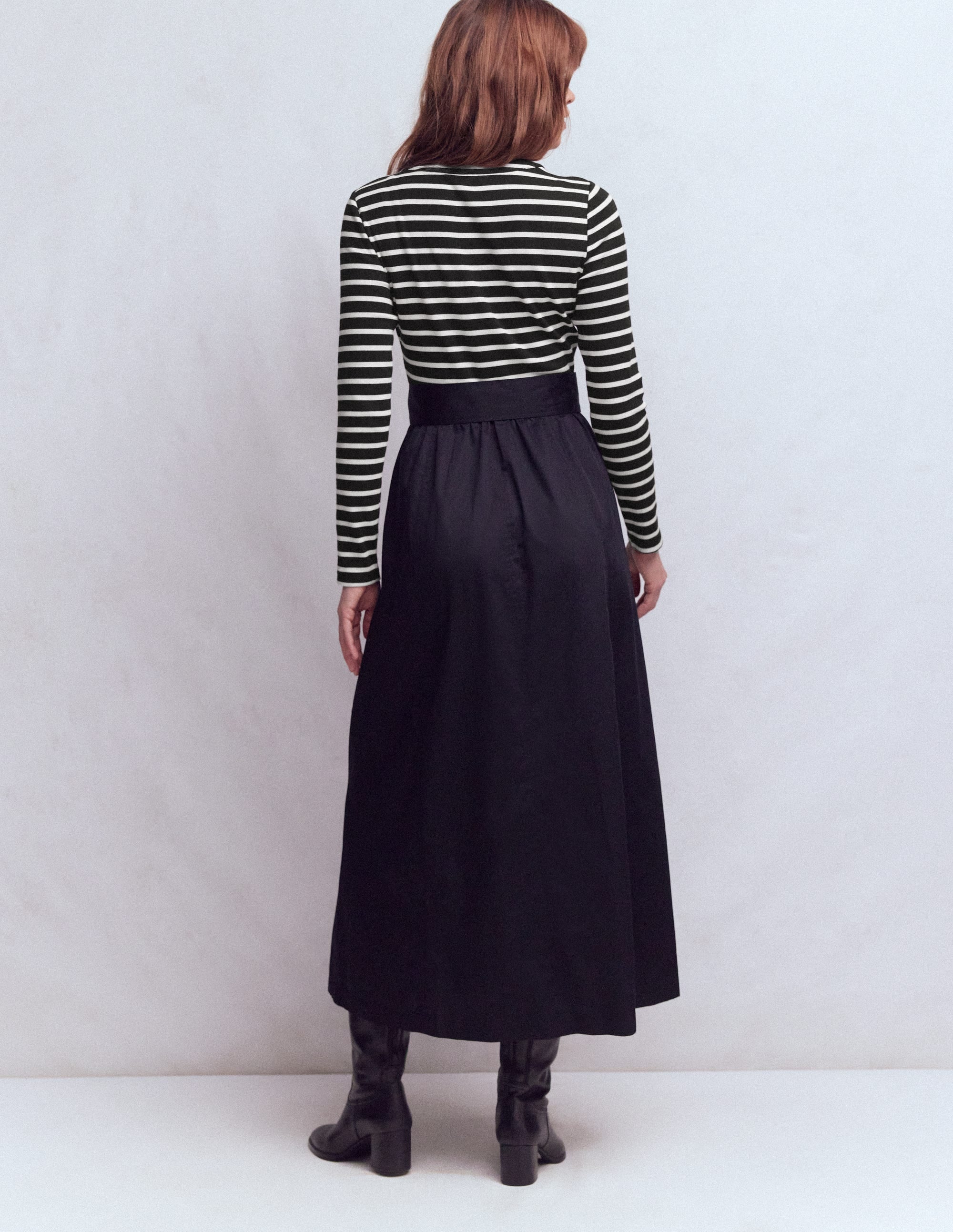 Langärmliges Kleid aus verschiedenen Materialien-Schwarz Gestreift - Image 3