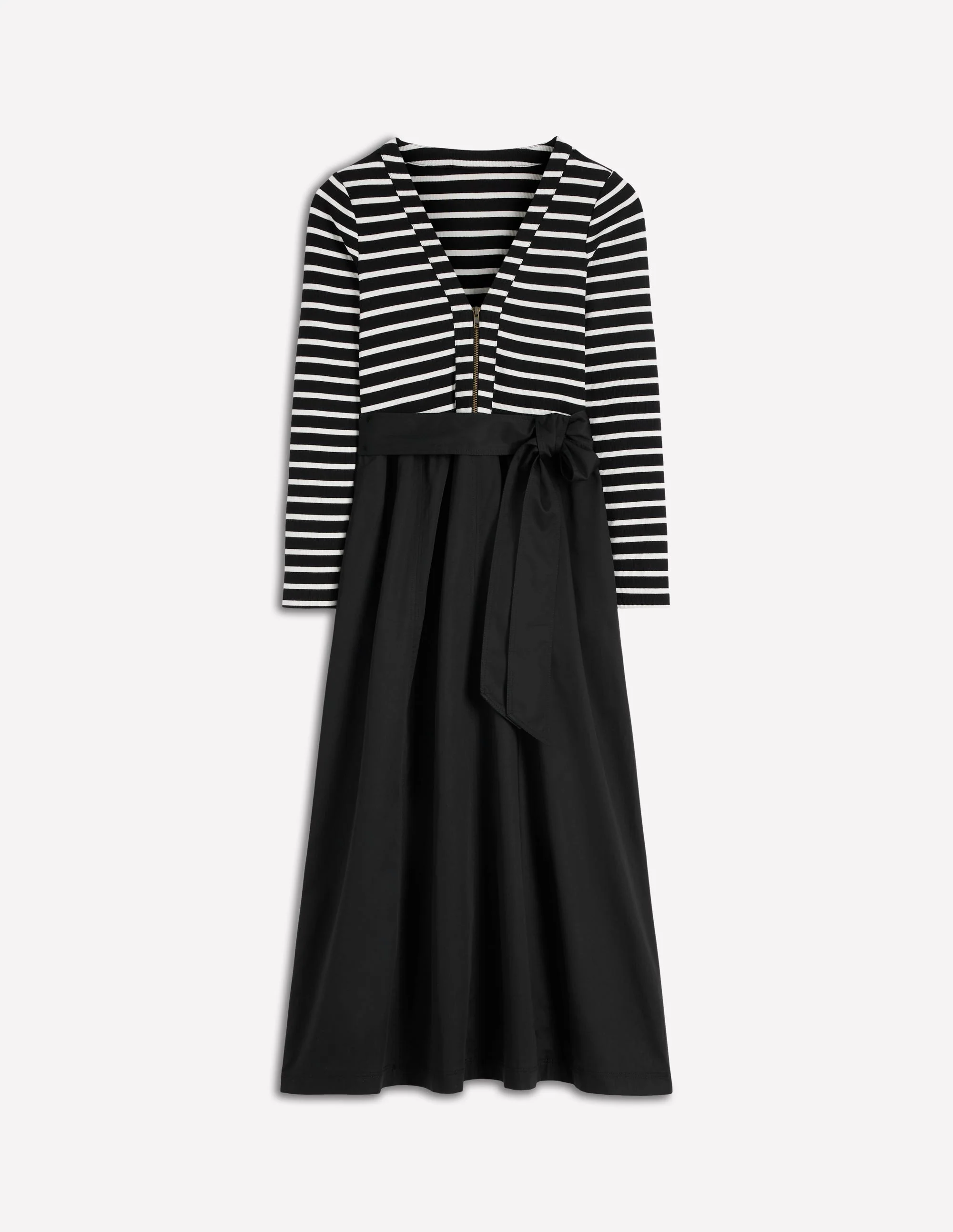 Langärmliges Kleid aus verschiedenen Materialien-Schwarz Gestreift - Image 5