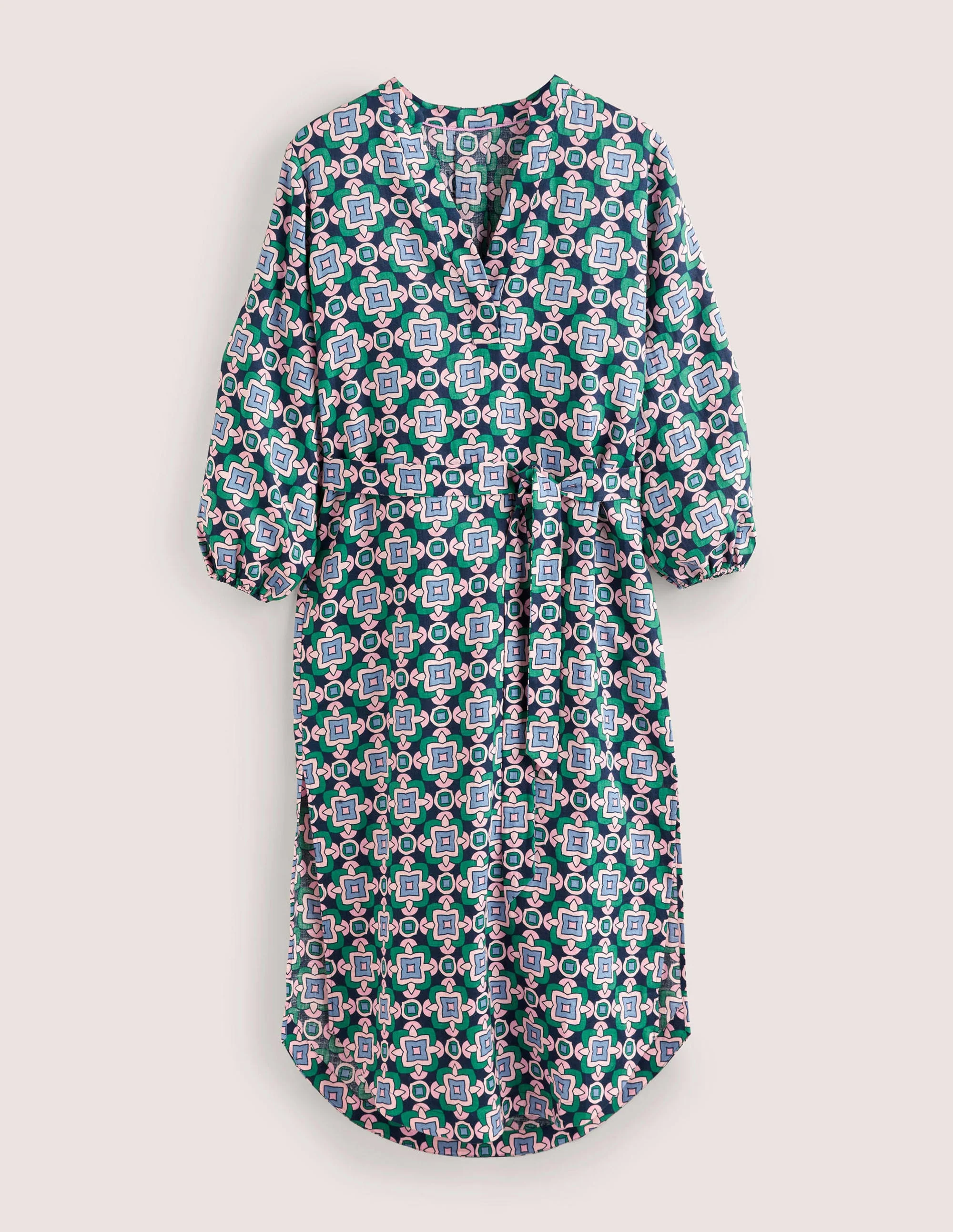 Langärmliges Maxikleid aus Leinen-Navy, Geometrisches Muster - Image 7
