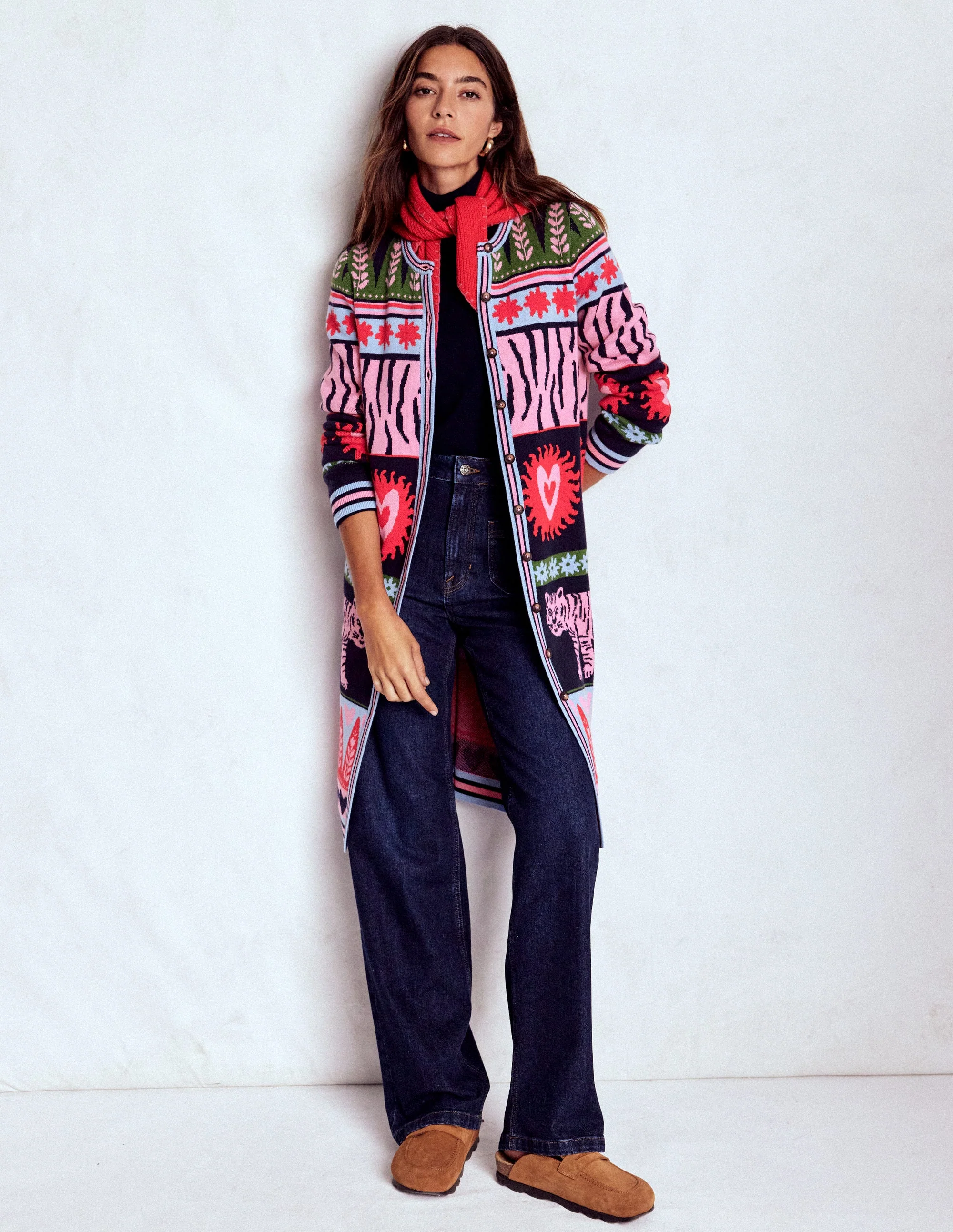 Lange Jacquard-Strickjacke-Marineblau Tiger - Image 4