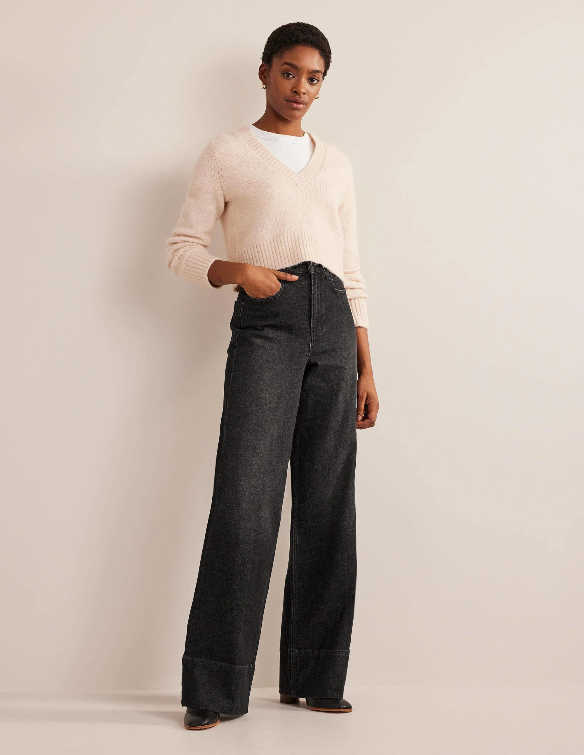Lange Jeans mit geradem Bein-Gewaschenes Schwarz