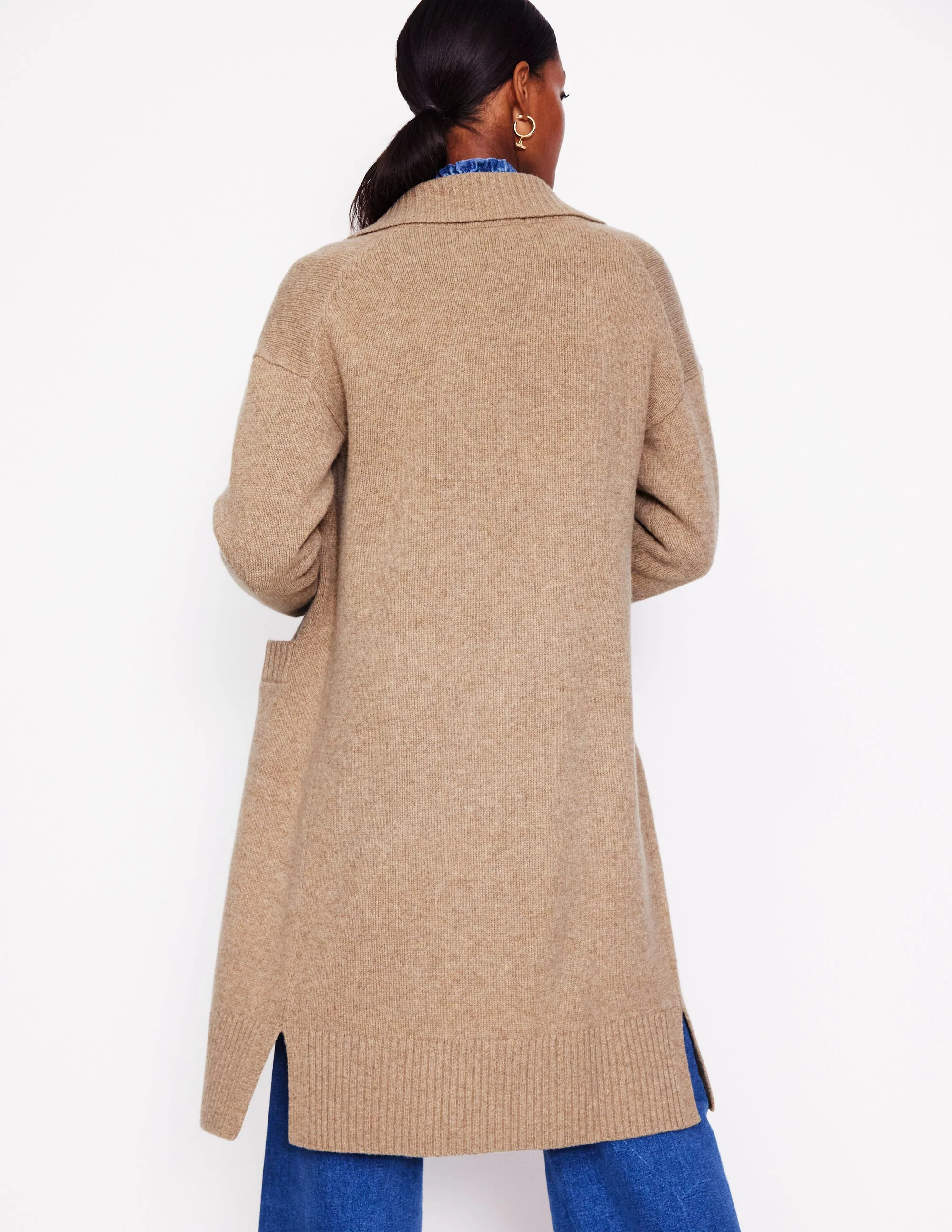 Lange Strickjacke aus Merinowolle-Beige Meliert - Image 4