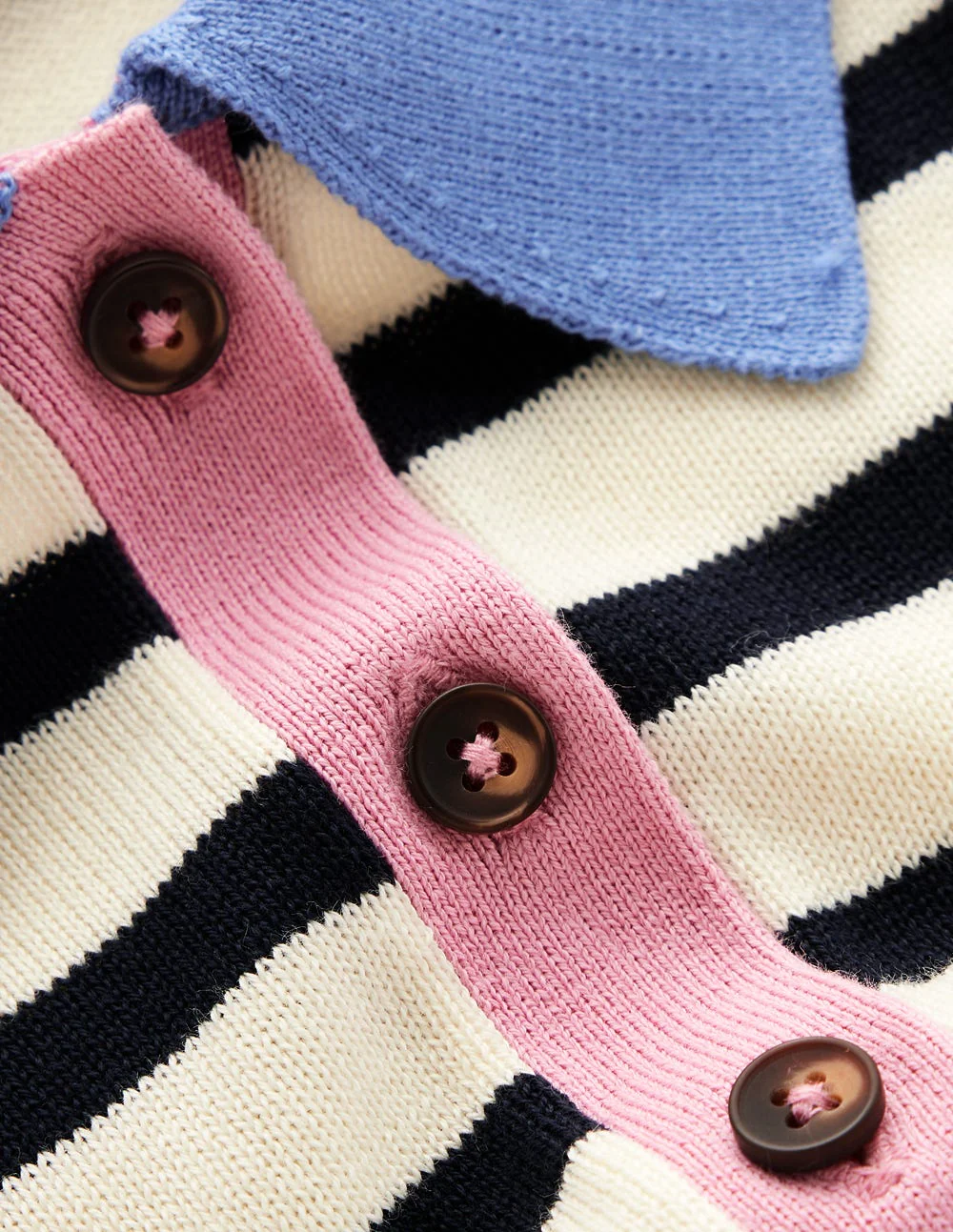 Lara Henley-Pullover aus Baumwolle-Marineblau, Warmes Naturweiß Streifen - Image 5