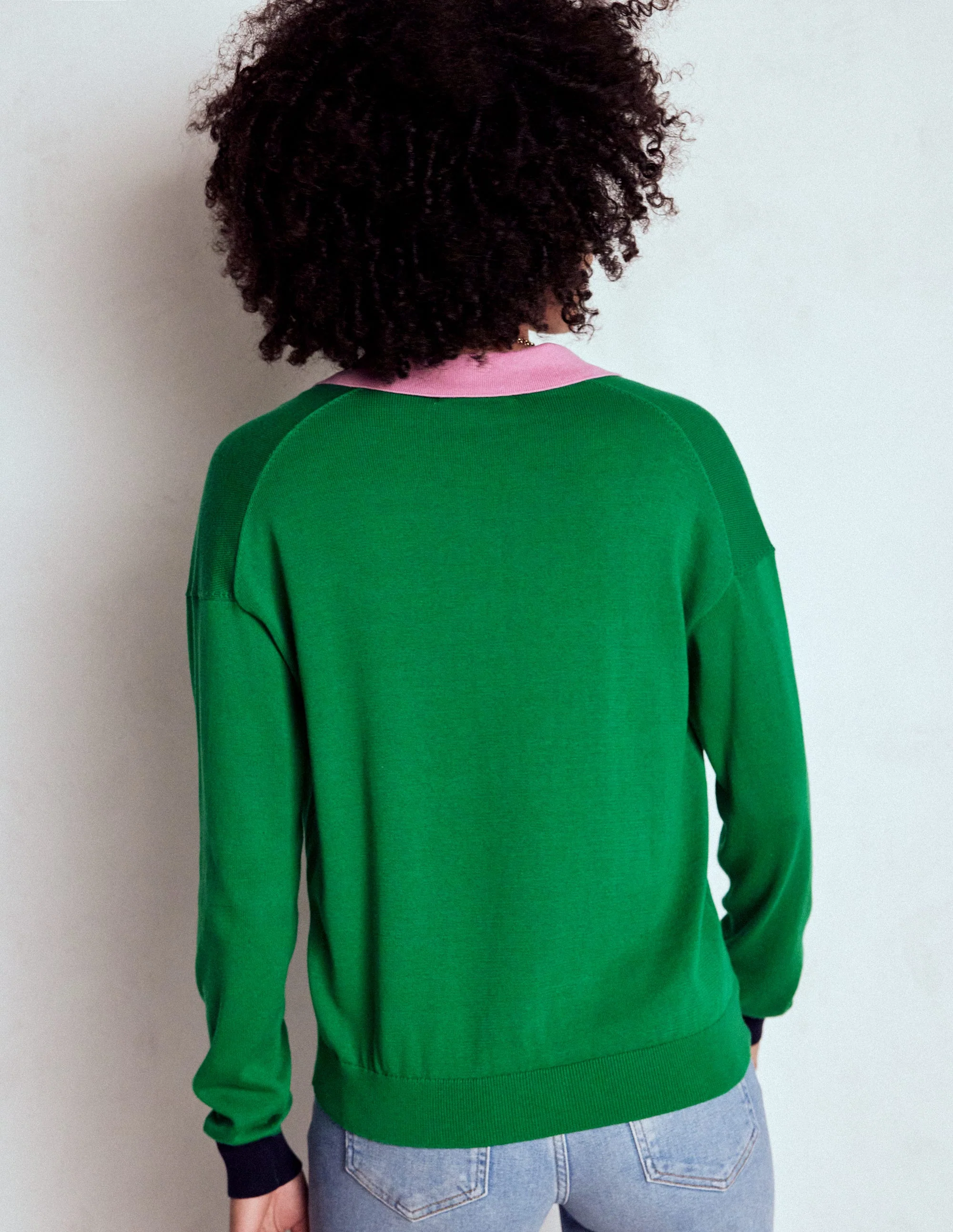 Lara Henley-Pullover aus Baumwolle-Sattes Smaragdgrün Blockfarben - Image 3