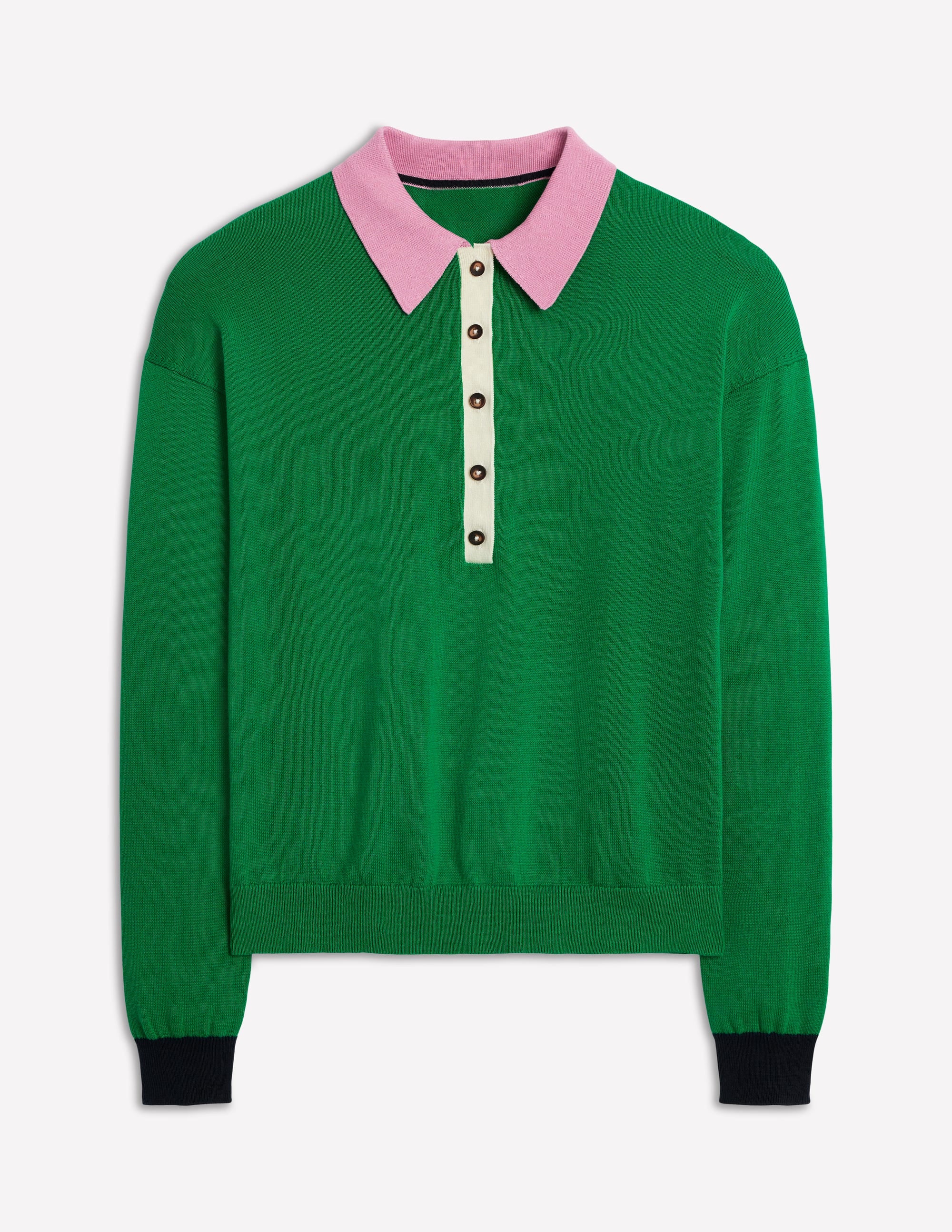 Lara Henley-Pullover aus Baumwolle-Sattes Smaragdgrün Blockfarben - Image 5