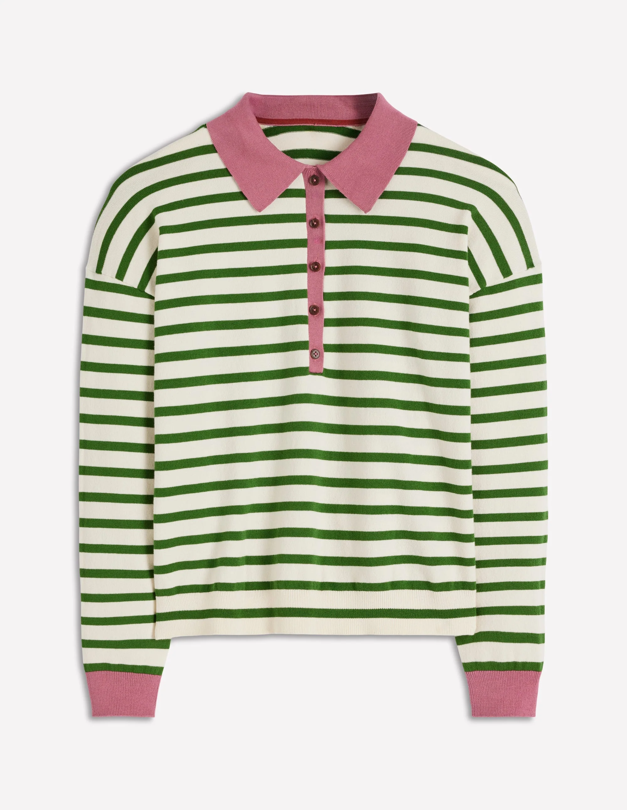 Lara Henley-Pullover aus Baumwolle-Warmes Naturweiß, Hofgrün Streifen - Image 5