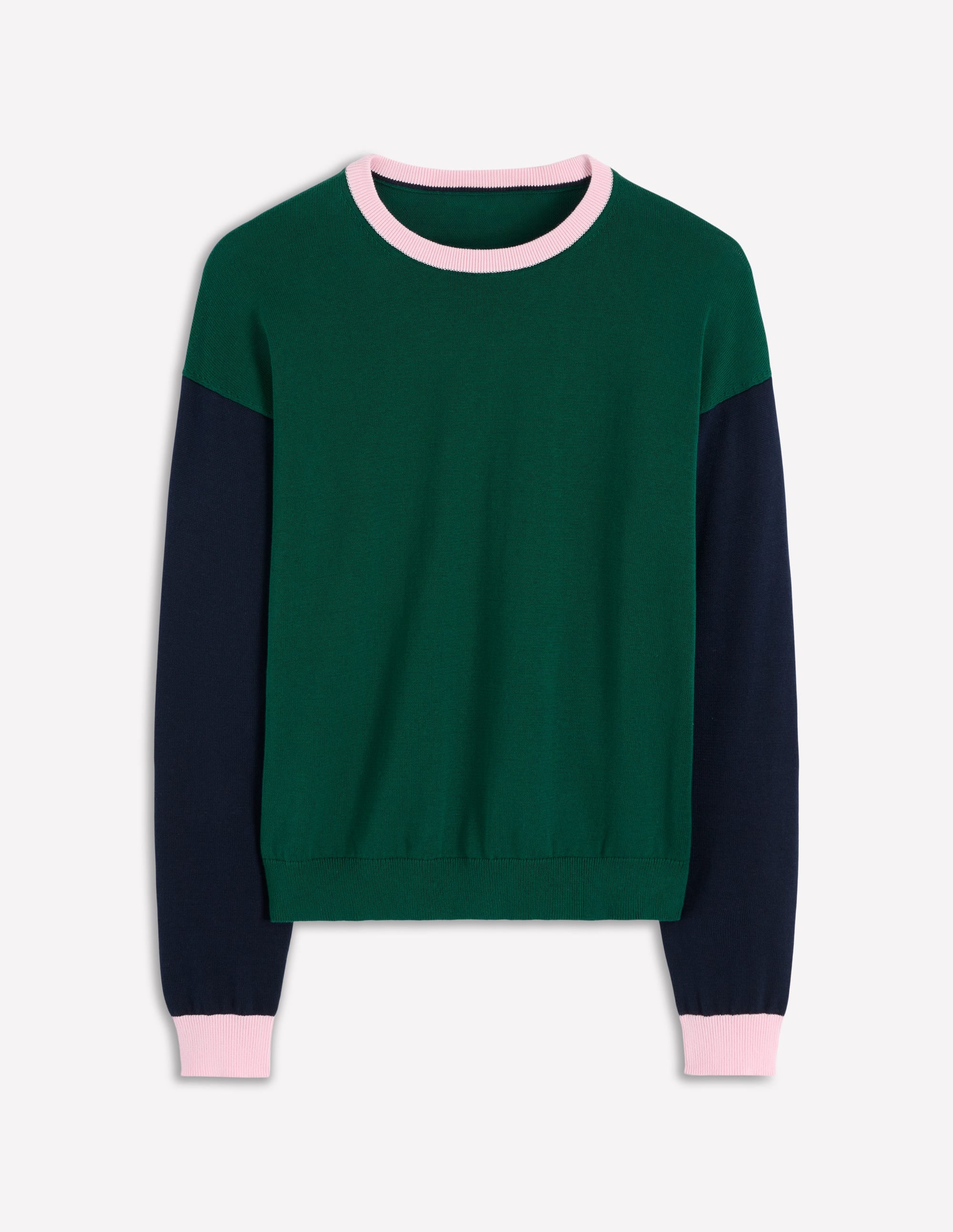 Lara Lockerer Baumwollpullover-Dunkles Smaragdgrün, Marineblau - Image 5