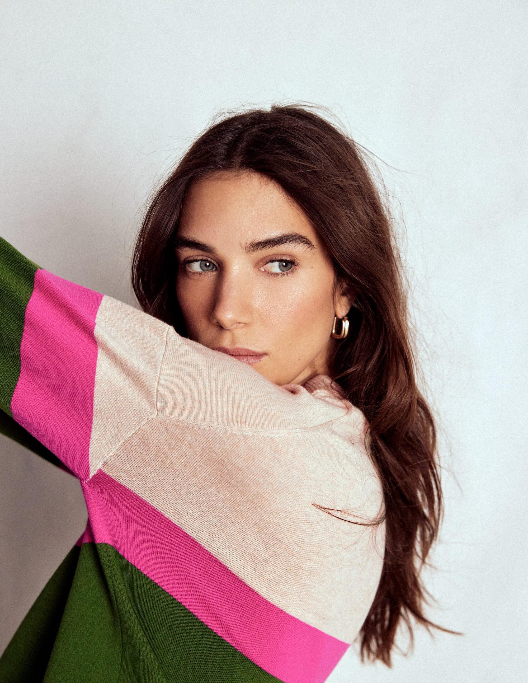 Lara Lockerer Baumwollpullover-Hofgrün/Rosa Schafgarbe - Image 2