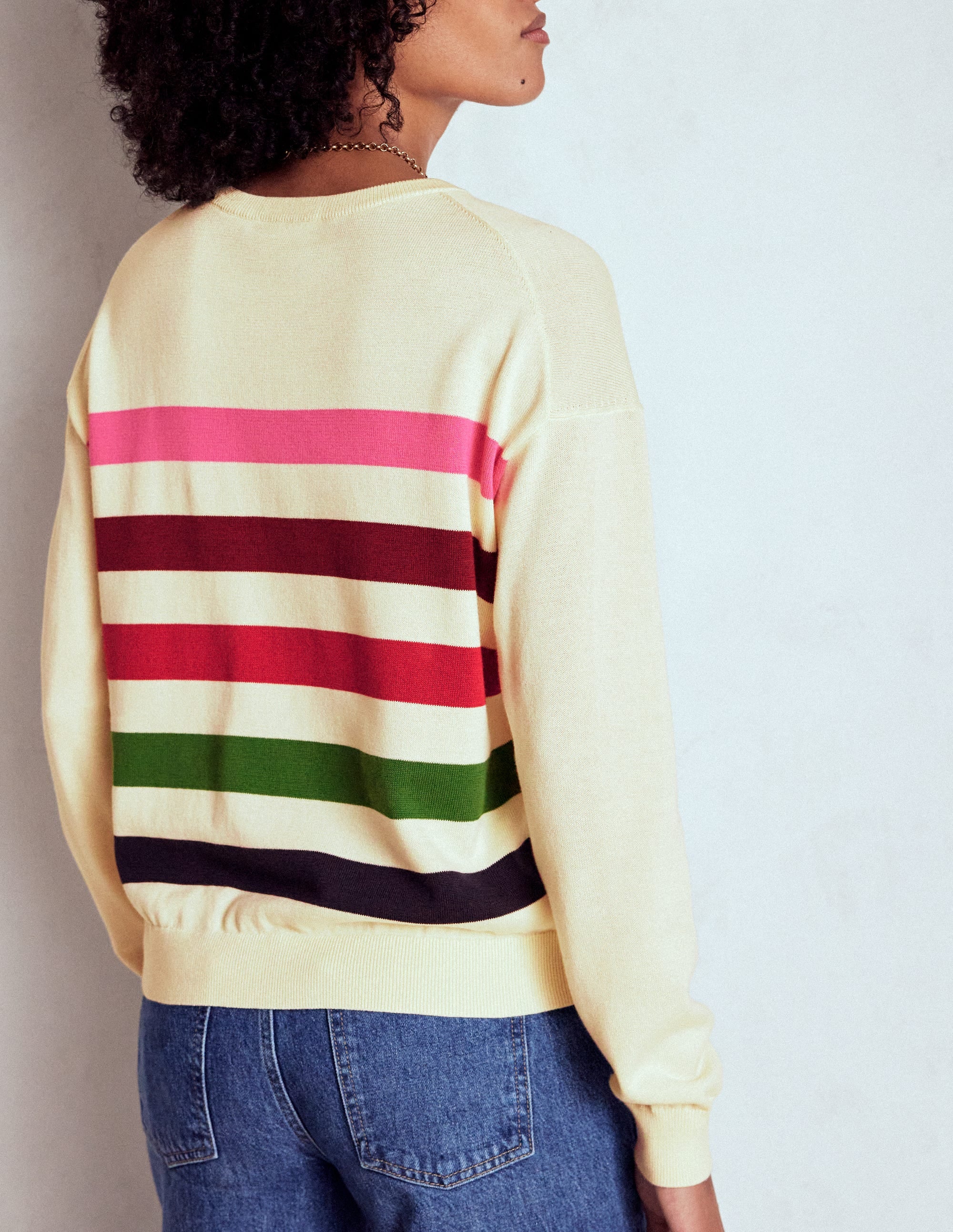 Lara Lockerer Baumwollpullover-Naturweiß, Bunt Streifen - Image 3