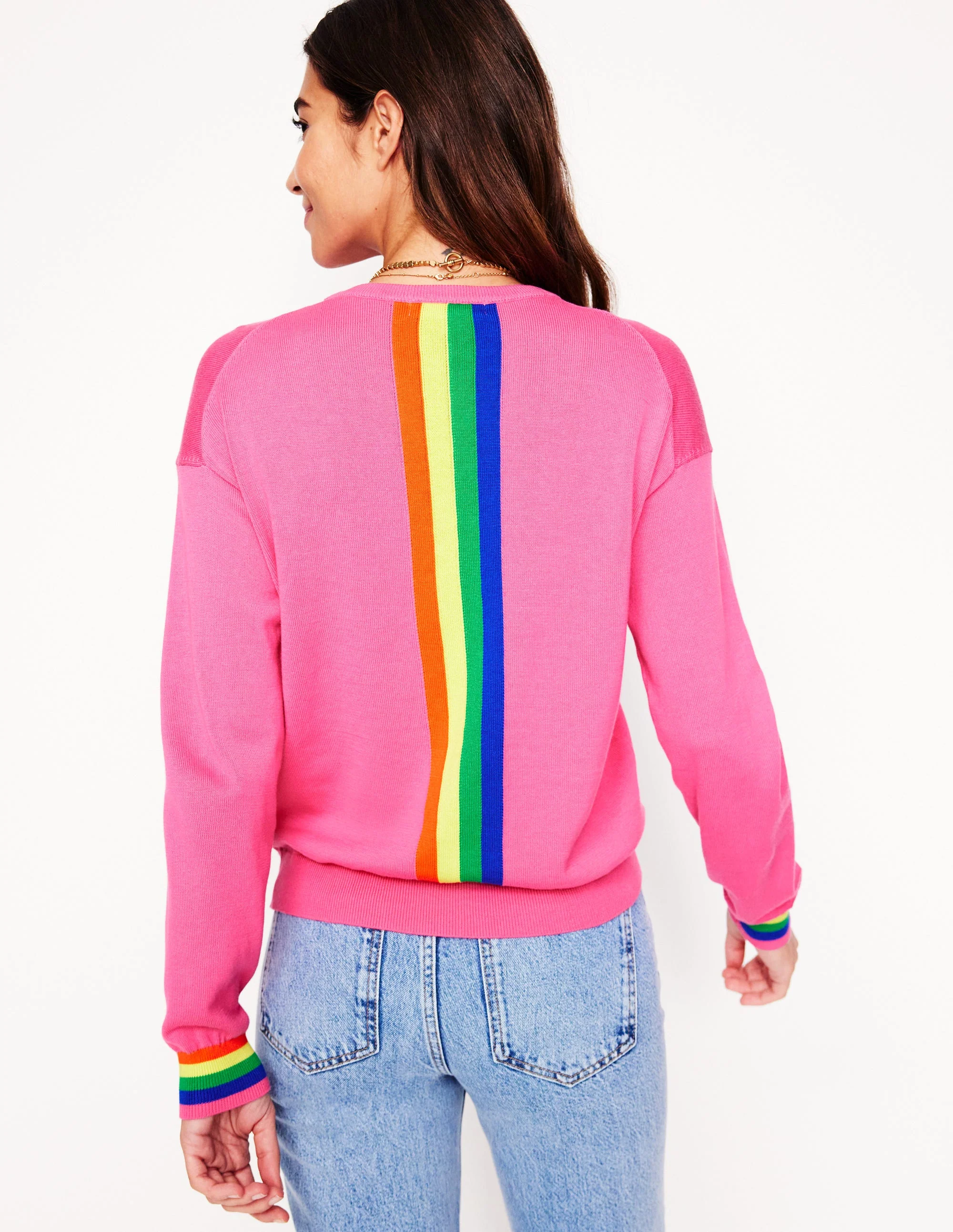Lara Lockerer Baumwollpullover-Sorbet-Rosa, Regenbogen - Image 3
