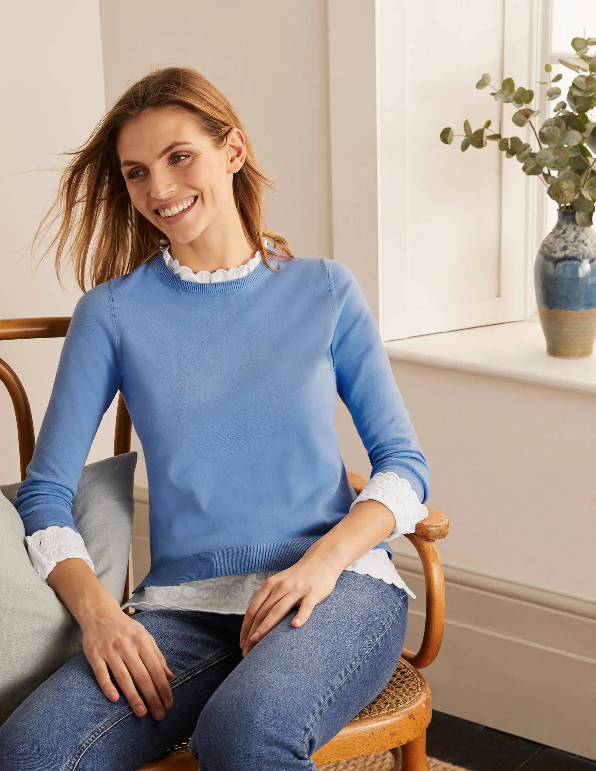 Lauderdale Baumwollpullover mit Rüschen-Hazy Blue