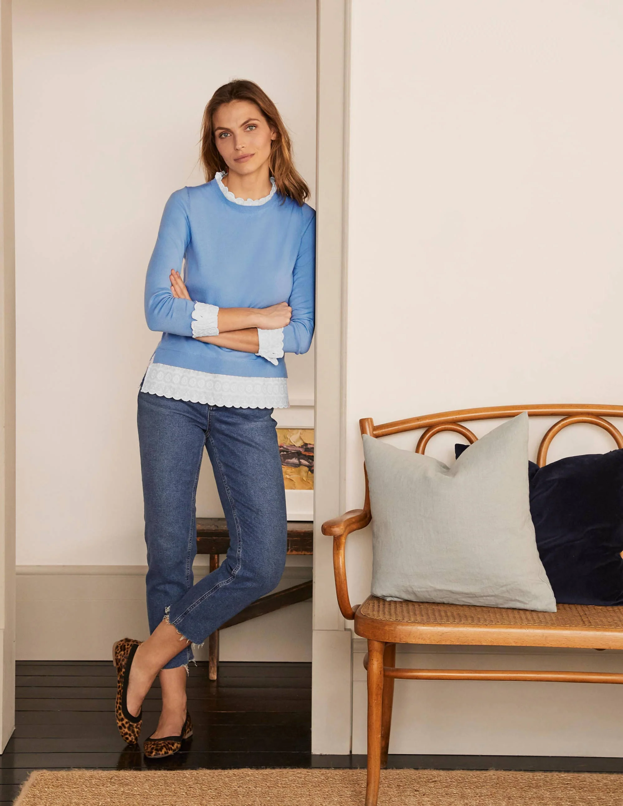 Lauderdale Baumwollpullover mit Rüschen-Hazy Blue - Image 2