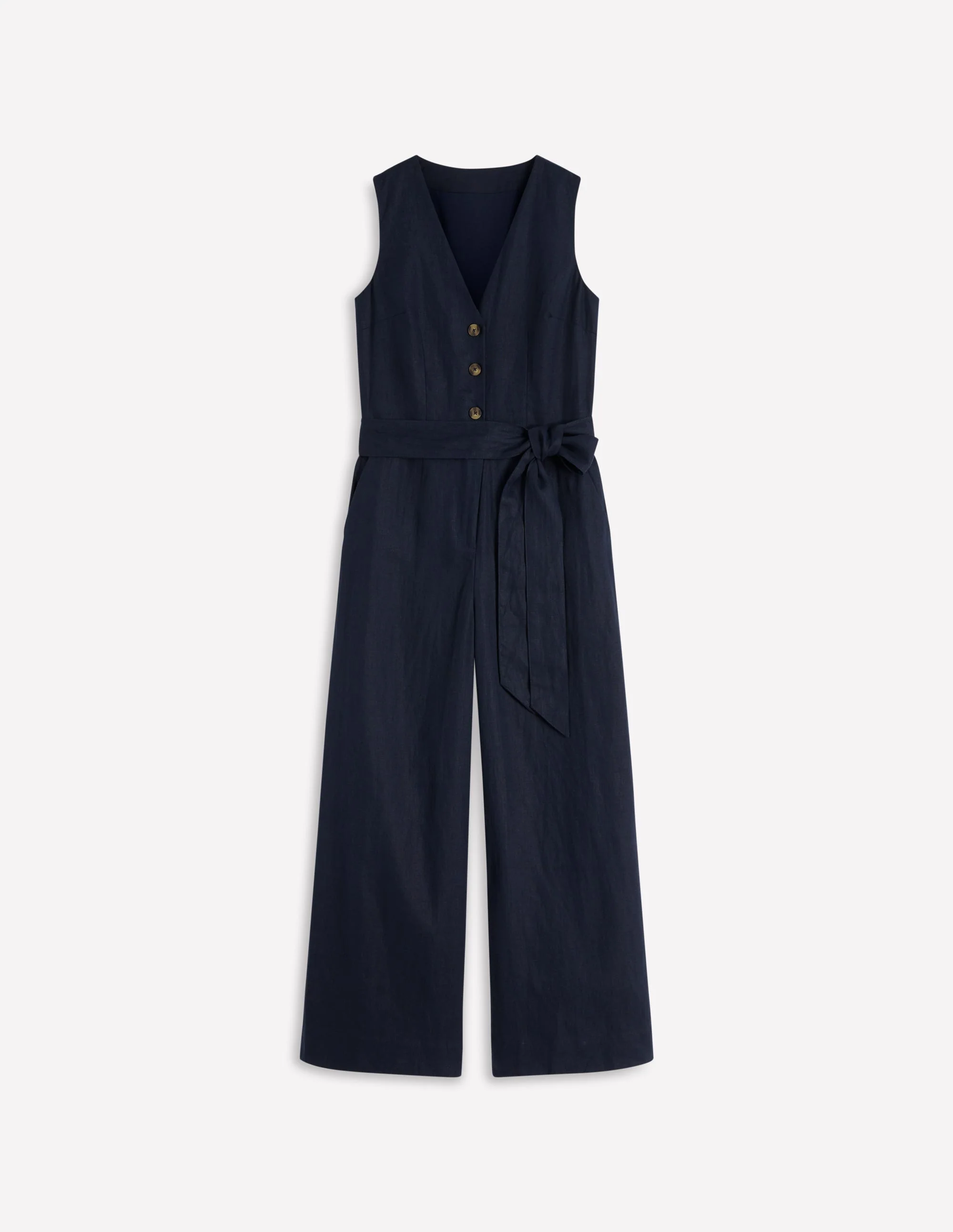 Laura Leinen-Jumpsuit mit V-Ausschnitt-Marineblau - Image 5