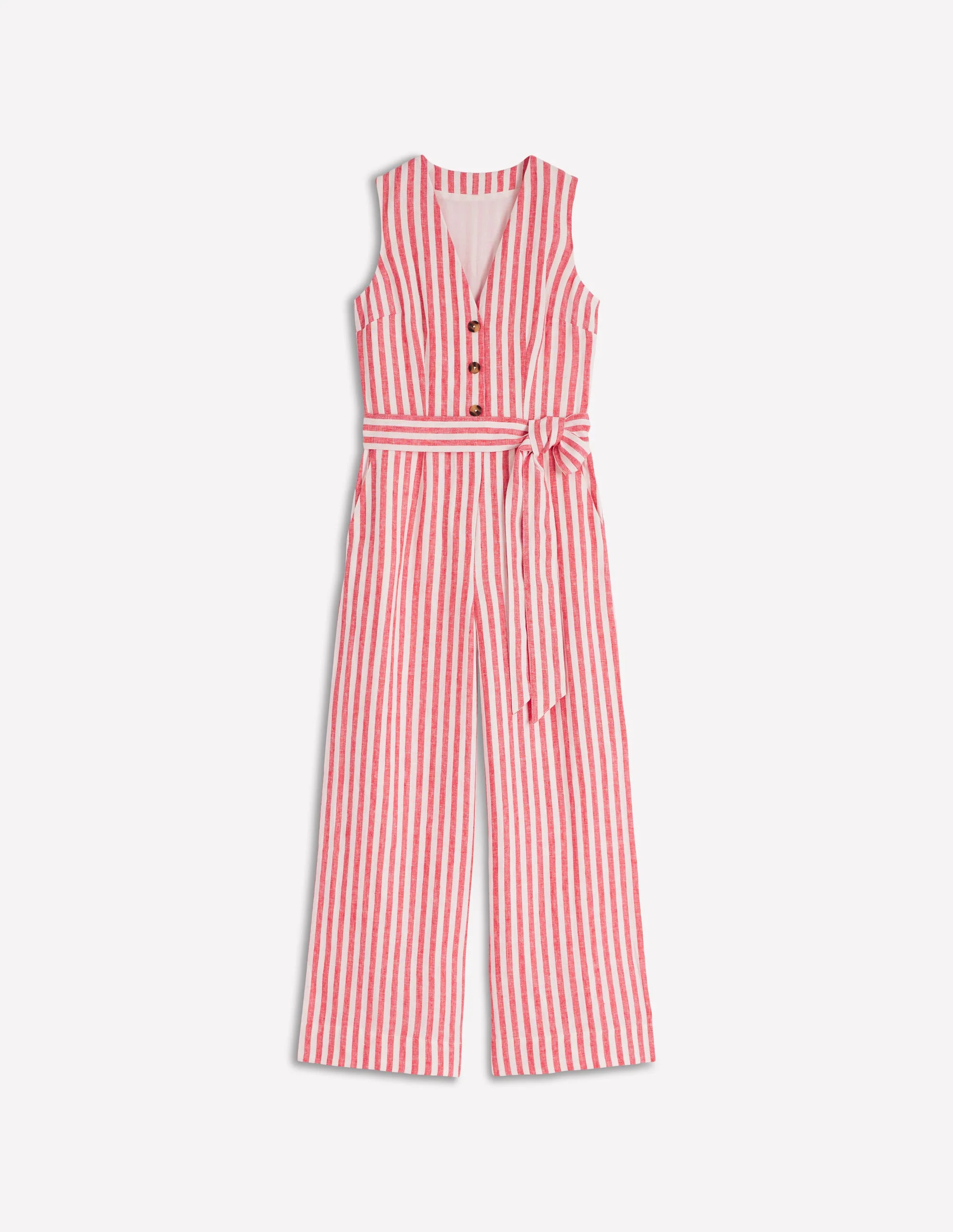 Laura Leinen-Jumpsuit mit V-Ausschnitt-Rot, Naturweiß gestreift - Image 7