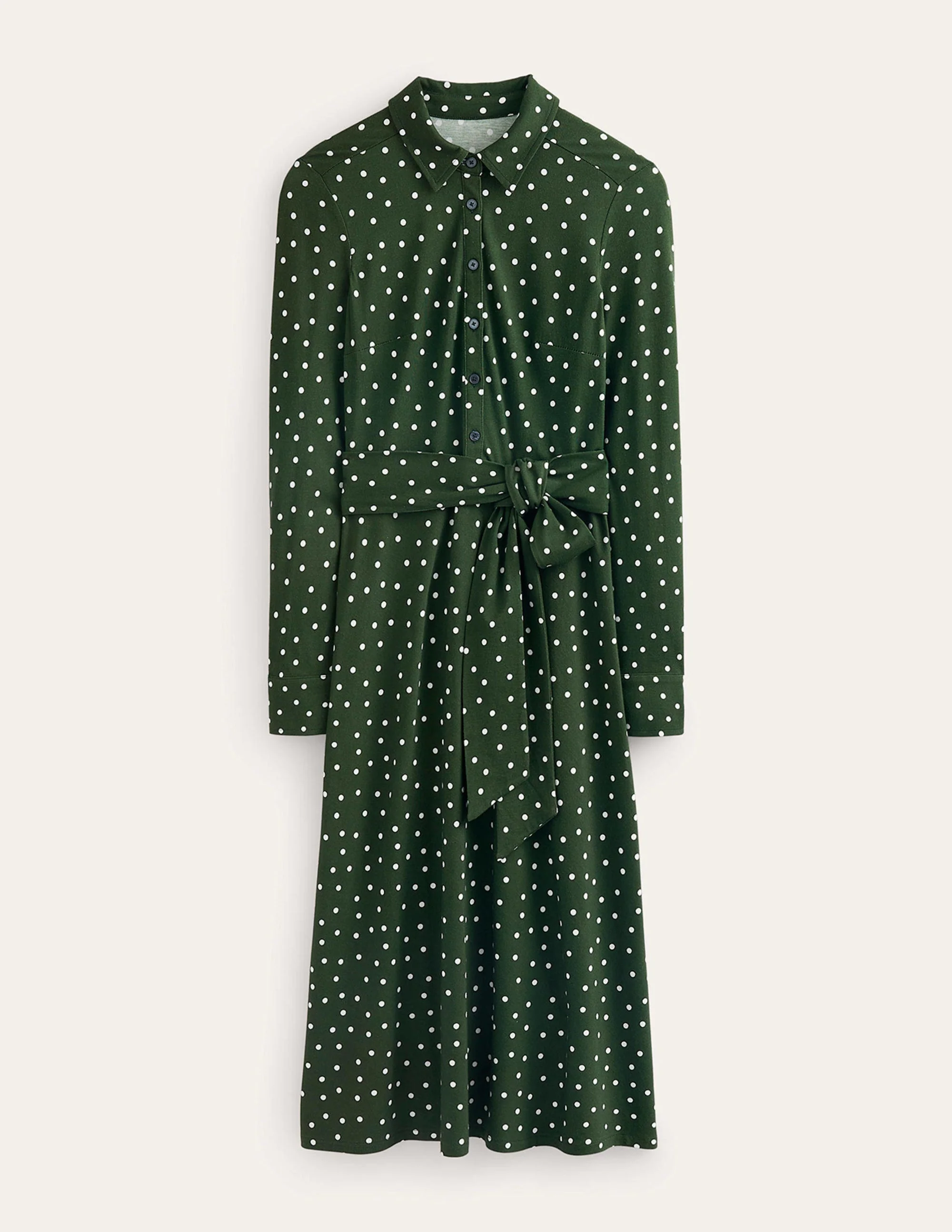 Laura Midi-Hemdblusenkleid aus Jersey-Dunkles Smaragdgrün, Spaced Dot - Image 10