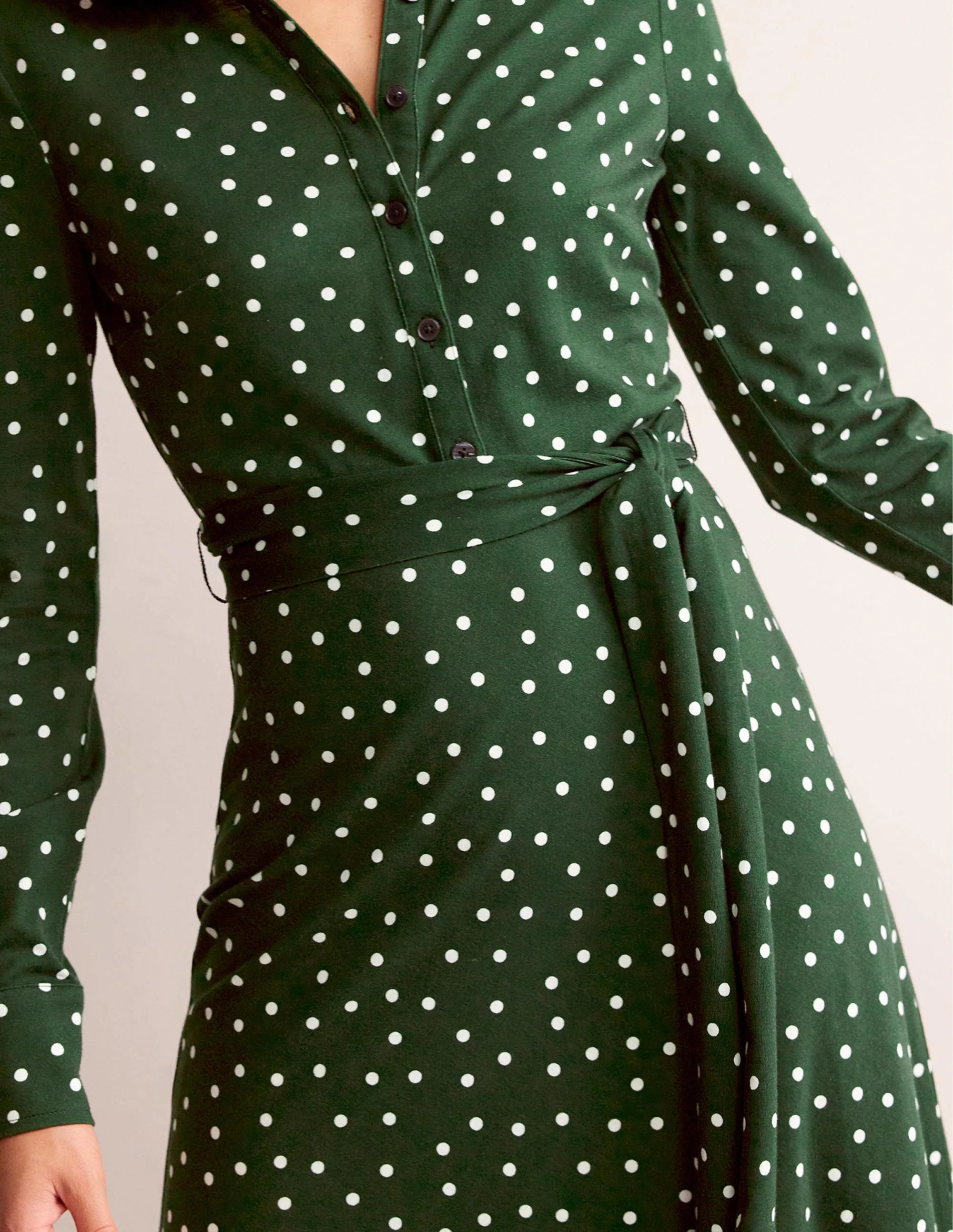 Laura Midi-Hemdblusenkleid aus Jersey-Dunkles Smaragdgrün, Spaced Dot - Image 2