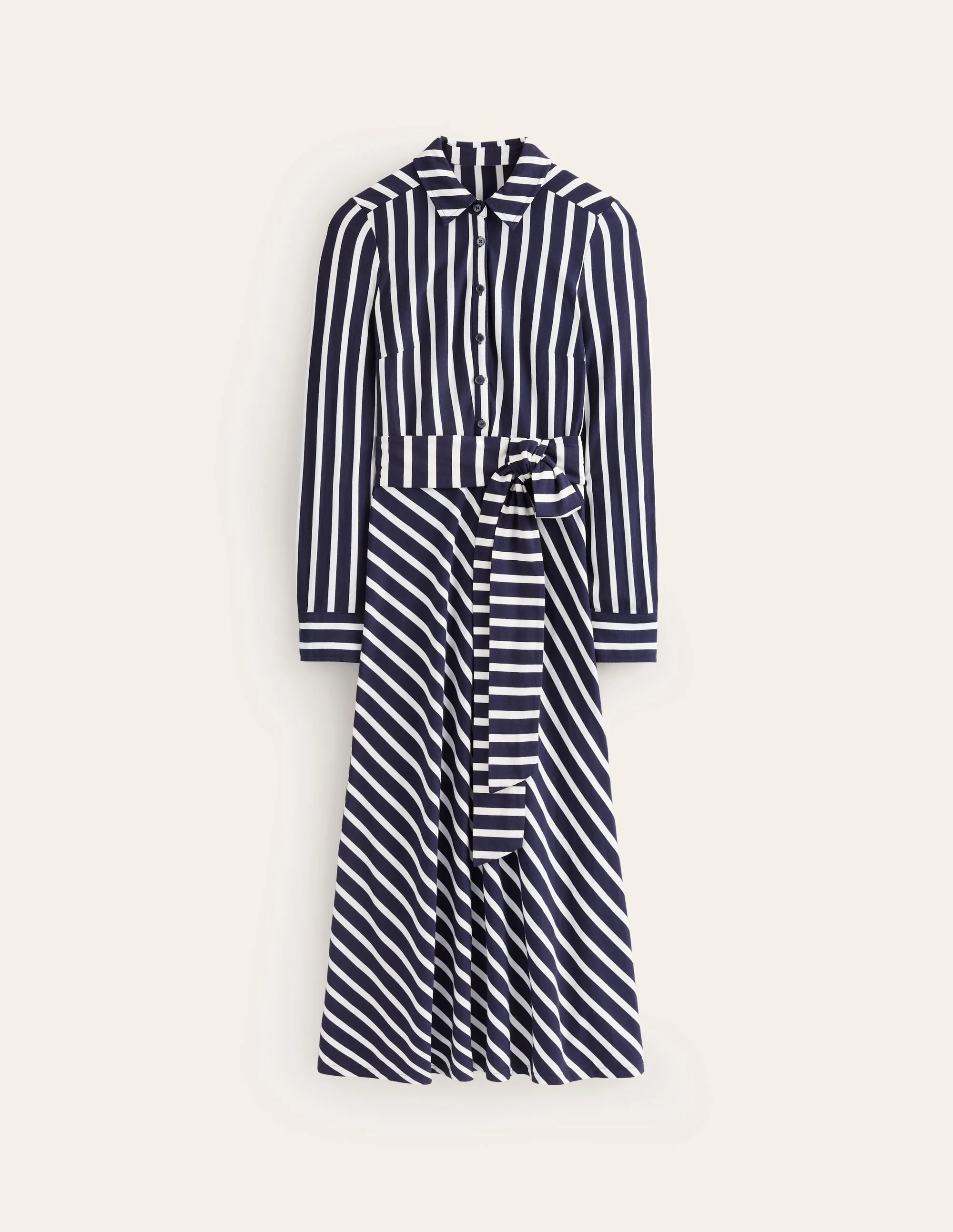 Laura Midi-Hemdblusenkleid aus Jersey-Französisches Marineblau/Naturweiß Gestreift - Image 6