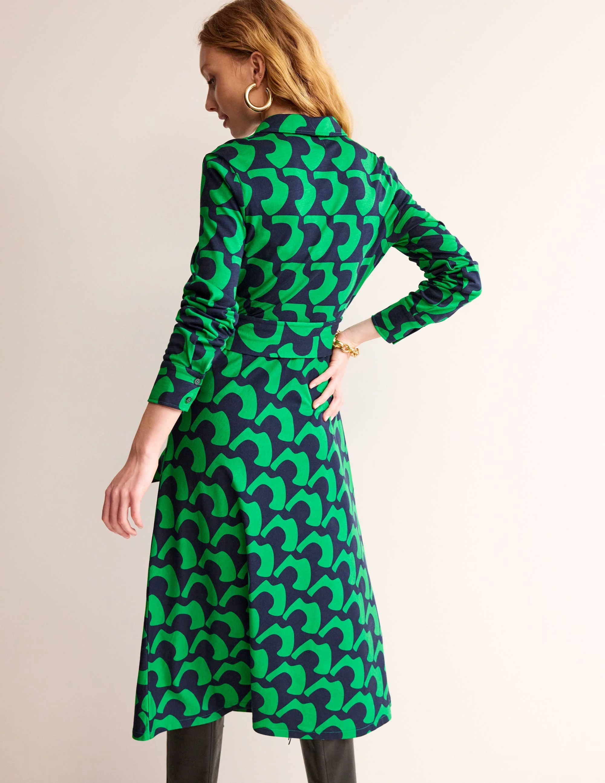 Laura Midi-Hemdblusenkleid aus Jersey-Grünes Tamburin, Arc Geo - Image 3
