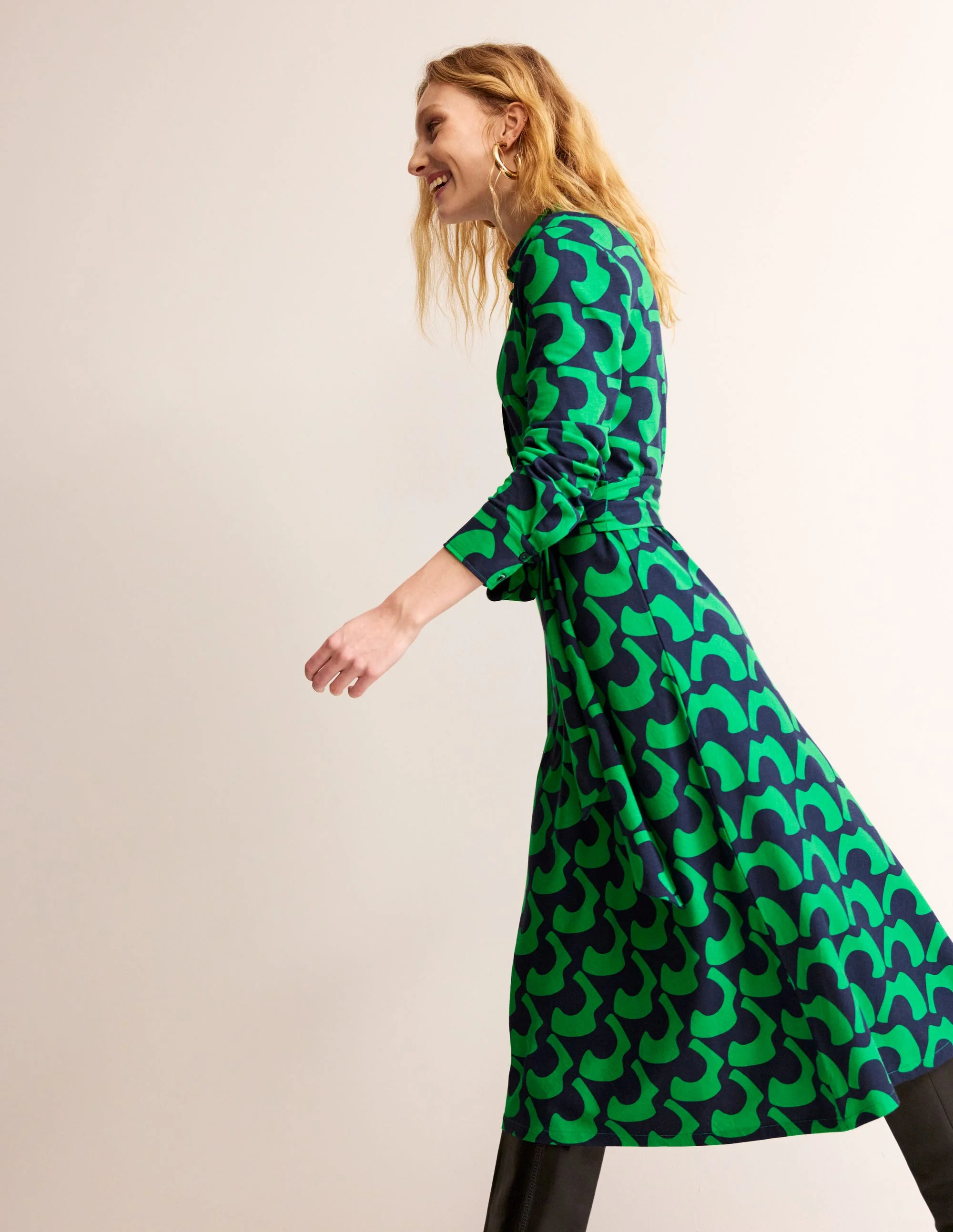 Laura Midi-Hemdblusenkleid aus Jersey-Grünes Tamburin, Arc Geo - Image 4
